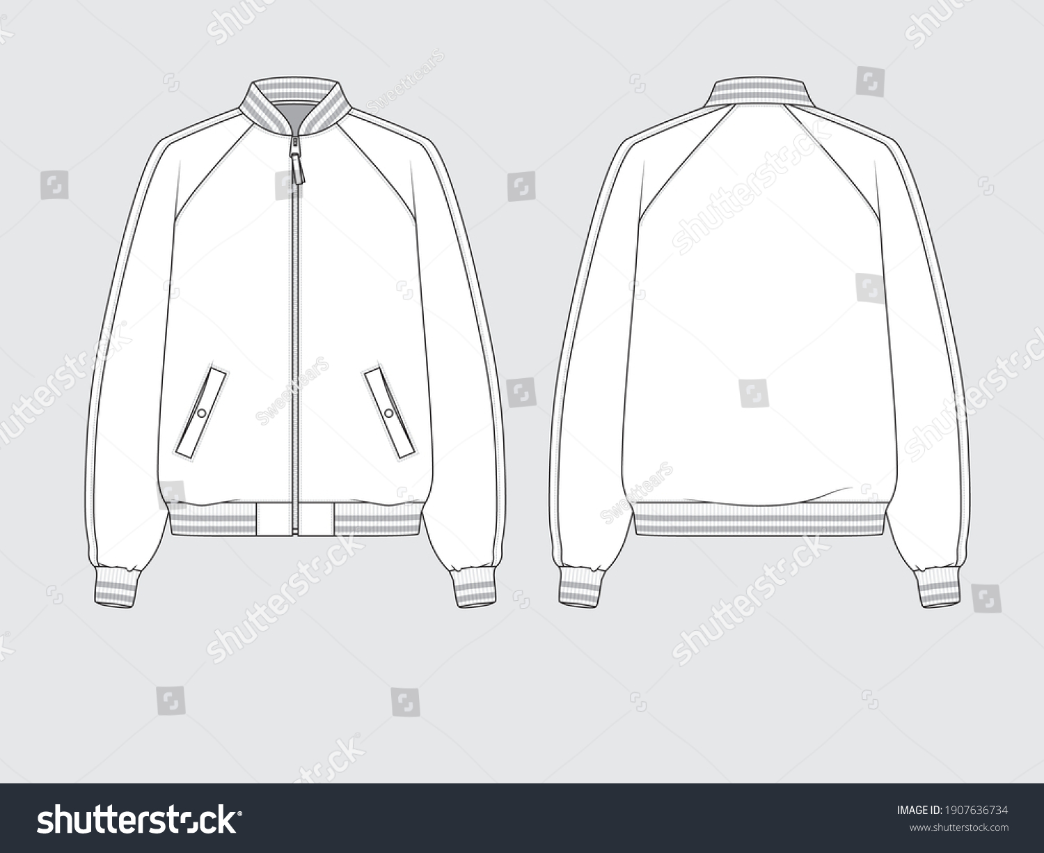 Sport Bomber Jacket Front Back Drawing Stock Vector (Royalty Free ...