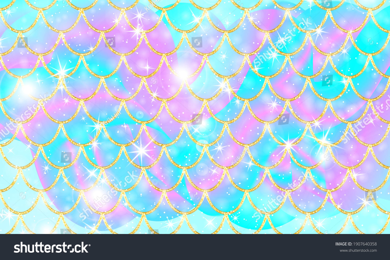 Holographic Rainbow Background Gold Scales Mermaid Stock Vector ...