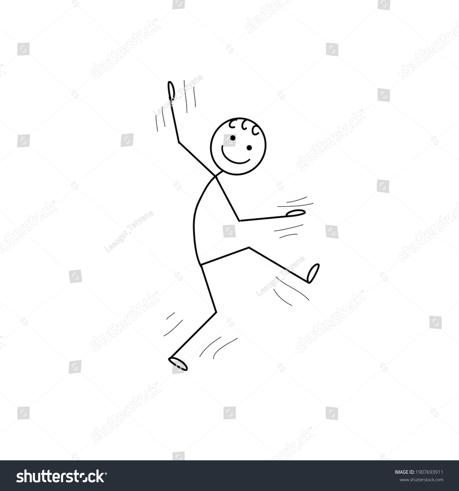 Happy Jumping Stick Man Isolated On Stock Illustration 1907693911 ...