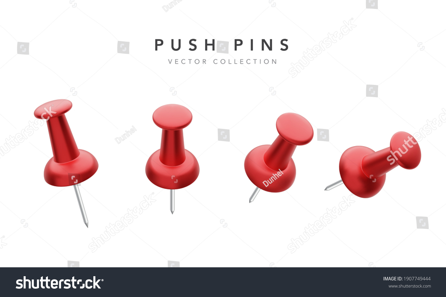 Collection Various Red Push Pins Isolated Stock Vector (Royalty Free ...