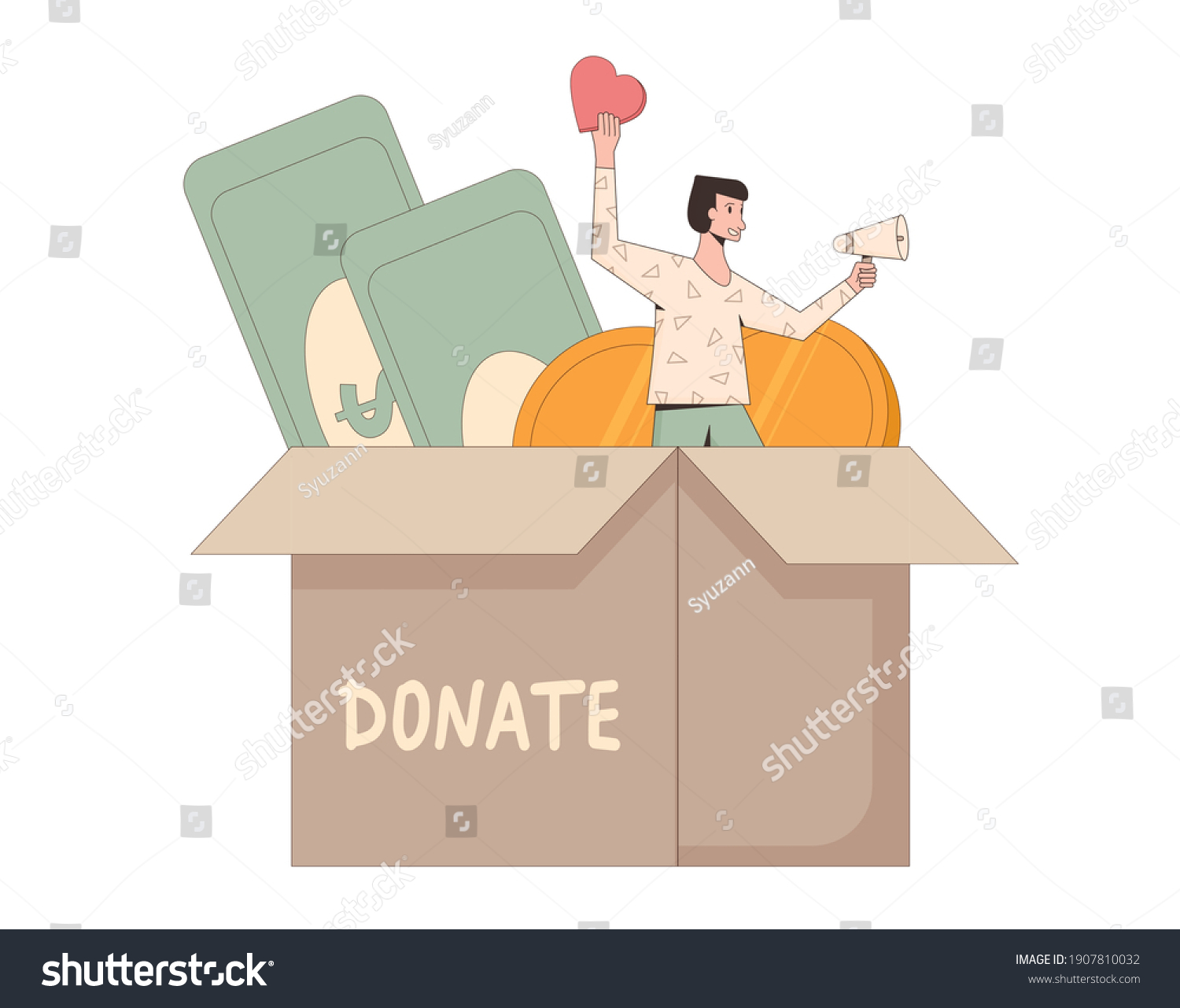 Donate Concept Donation Box Tiny Man Stock Vector (Royalty Free ...