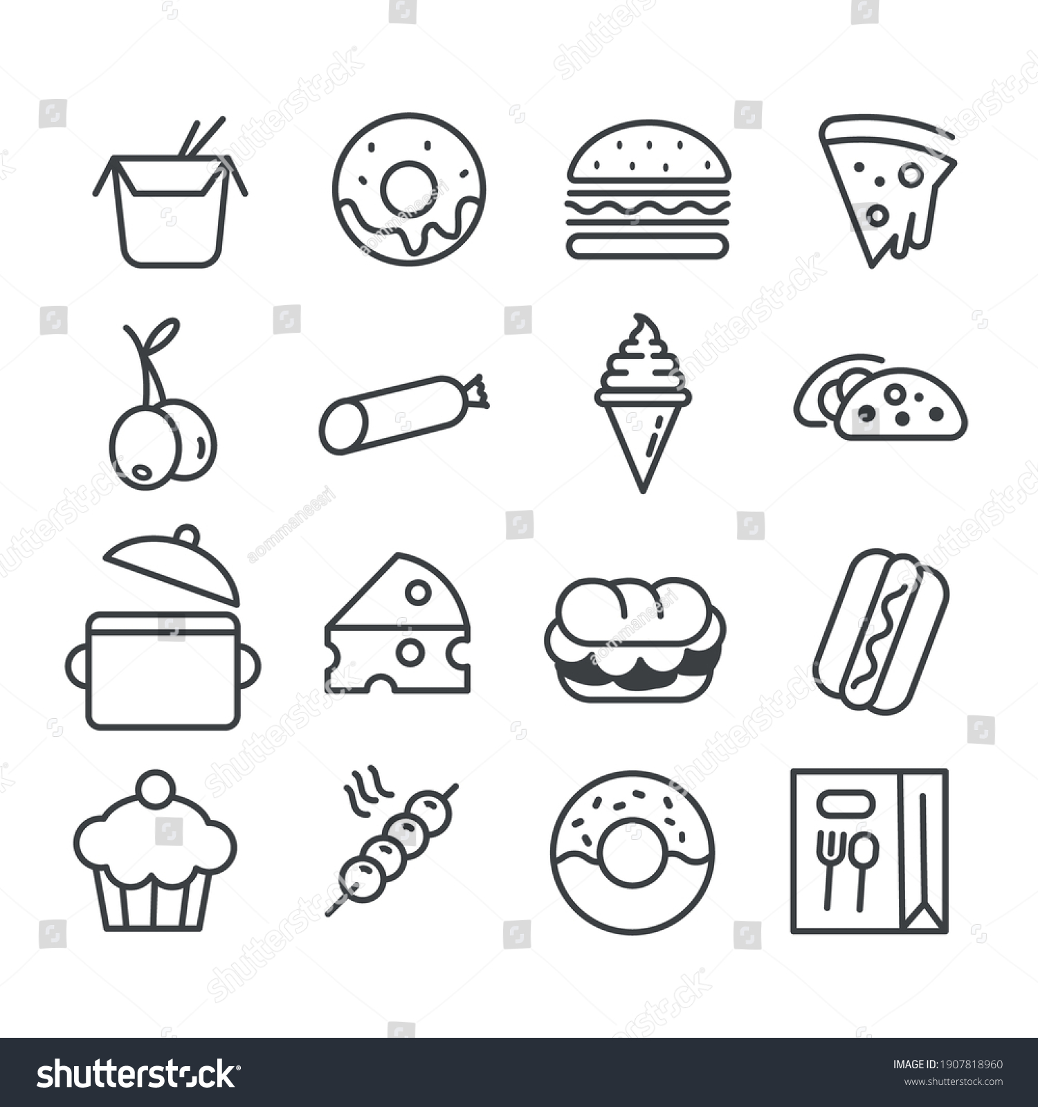 Set Minimal Food Cartoon Icon Menu Stock Vector (Royalty Free ...