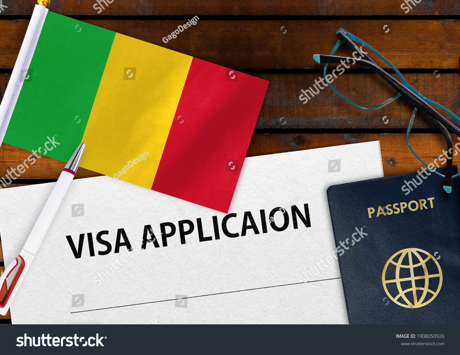 Flag Mali Visa Application Form Passport Stock Photo 1908050926   Stock Photo Flag Of Mali Visa Application Form And Passport On Table 1908050926 