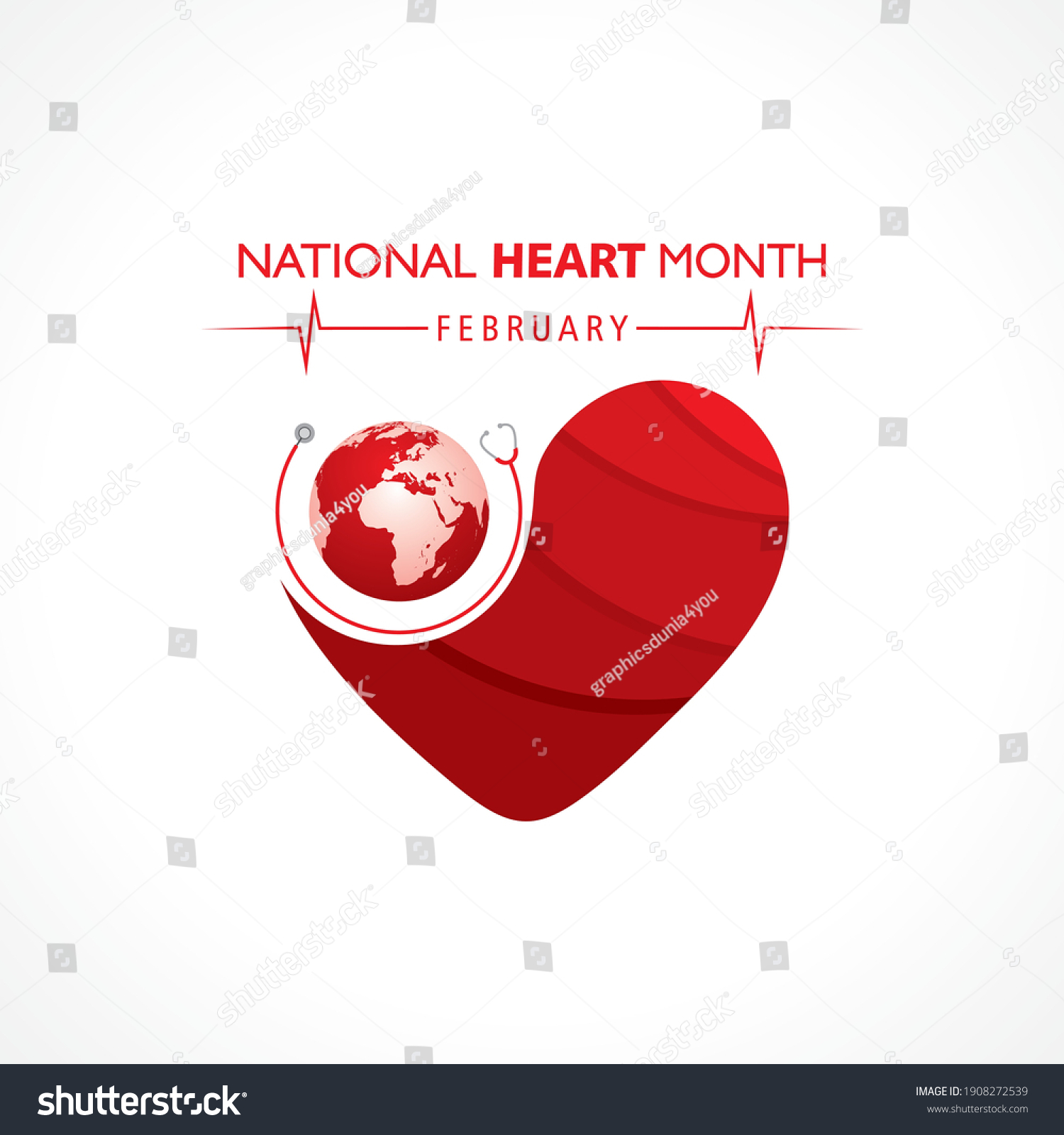Vector Illustration National Heart Month Observed Stock Vector (Royalty ...