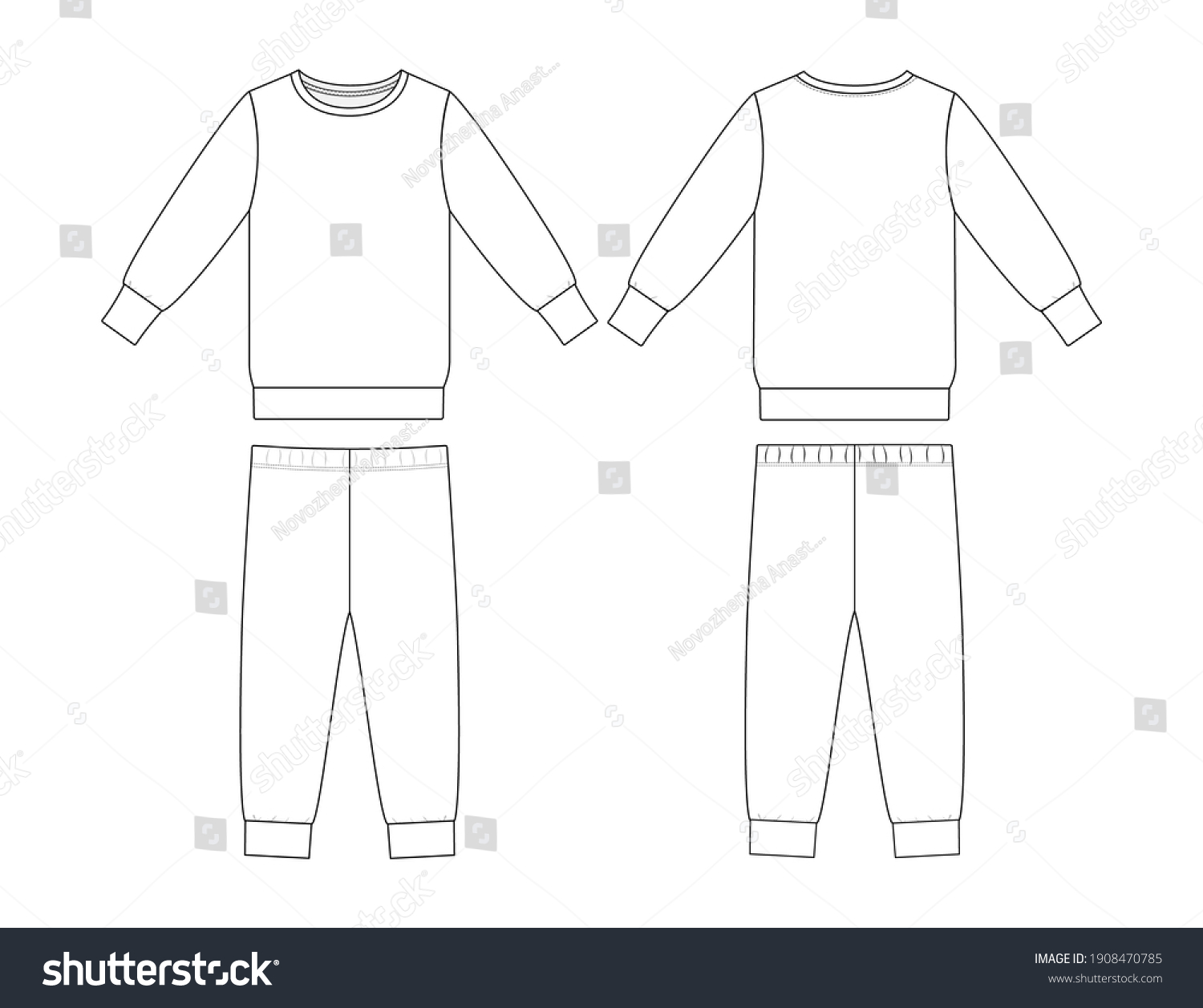 Fashion Technical Drawing Children Sport Suit Stock Vector (Royalty ...