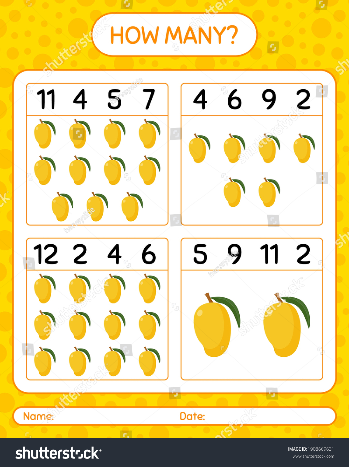 How Many Counting Game Mango Worksheet Stock Vector (Royalty Free ...