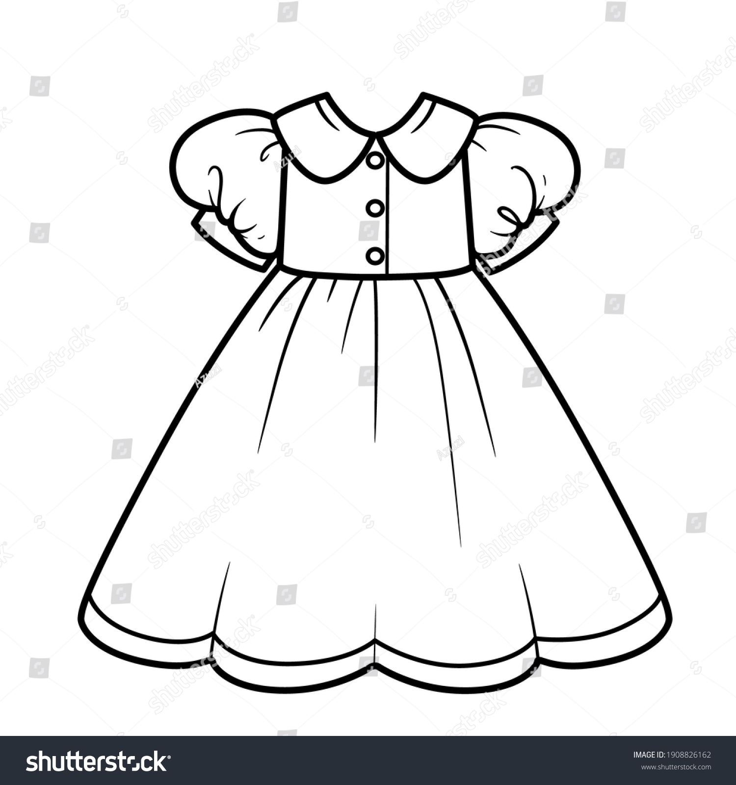 Girl Dress Lush Skirt Outline Coloring Stock Vector (Royalty Free ...