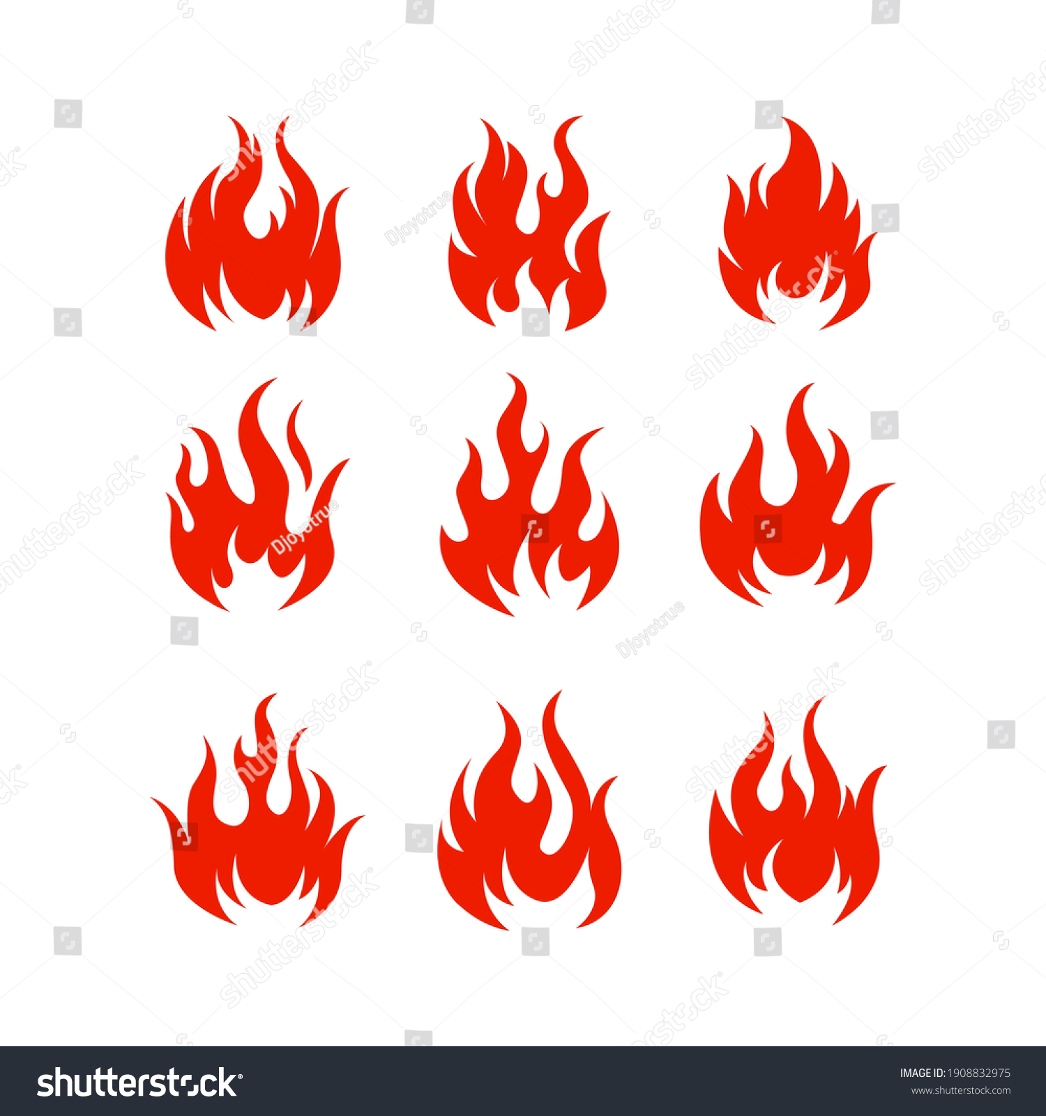 Cartoon Fire Flame Collection Vector Red Stock Vector (Royalty Free ...