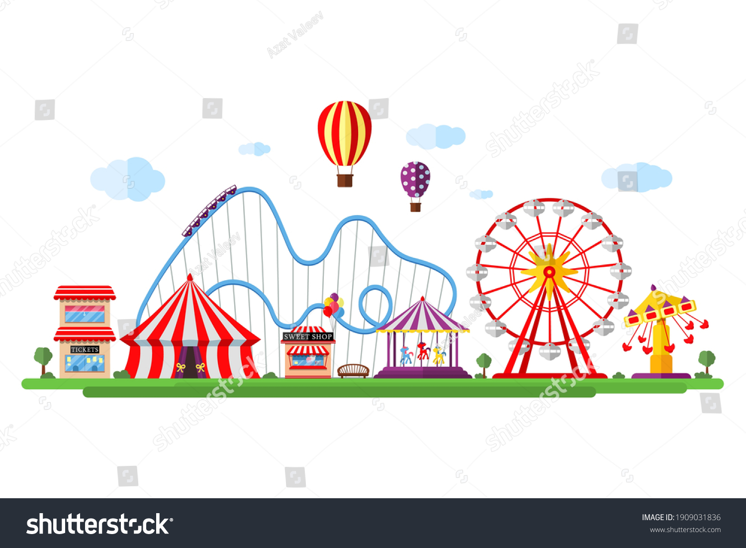 Amusement Park Circus Carousels Roller Coaster Stock Vector (Royalty ...