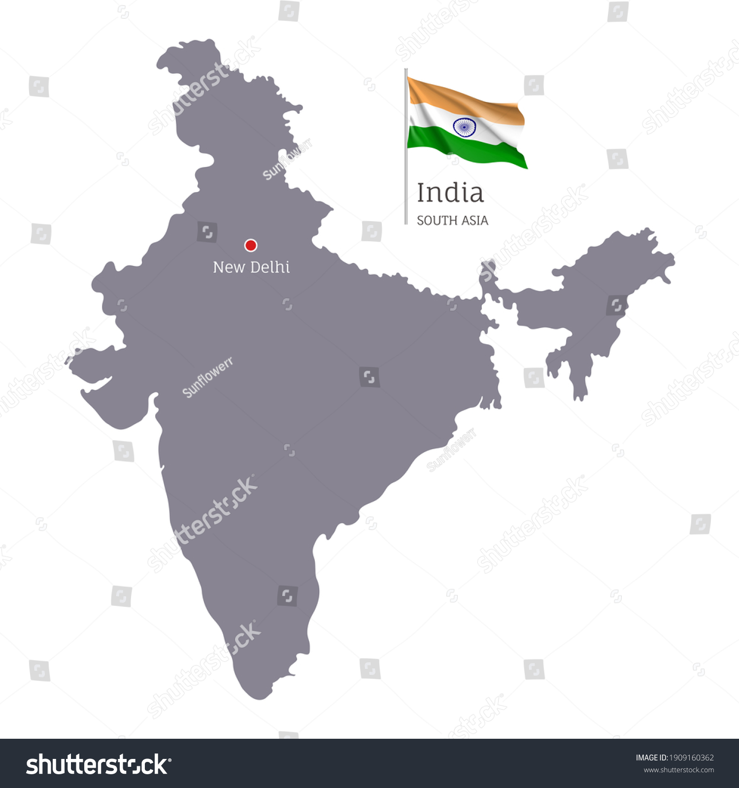 Silhouette India Country Map Gray Editable Stock Vector (Royalty Free ...