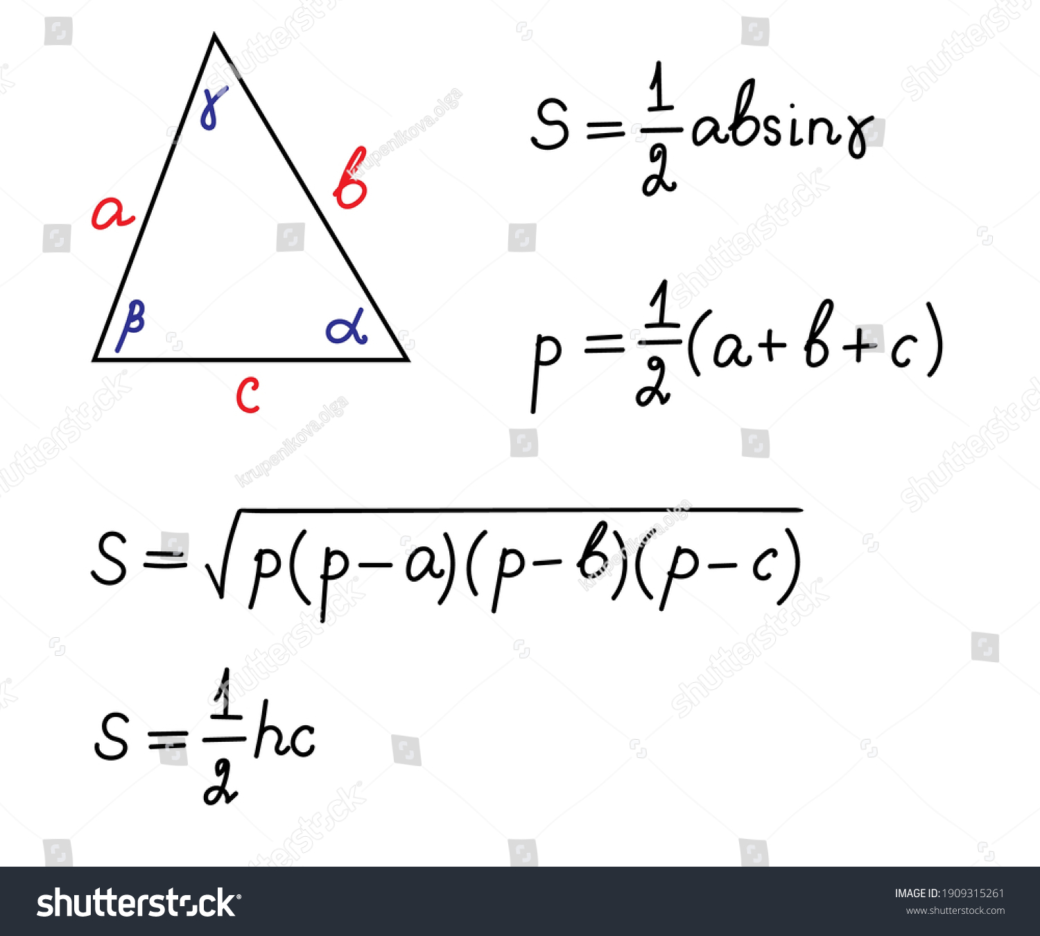 Formulas Area Triangle Education Getting Classes Stock Vector Royalty Free 1909315261 0752