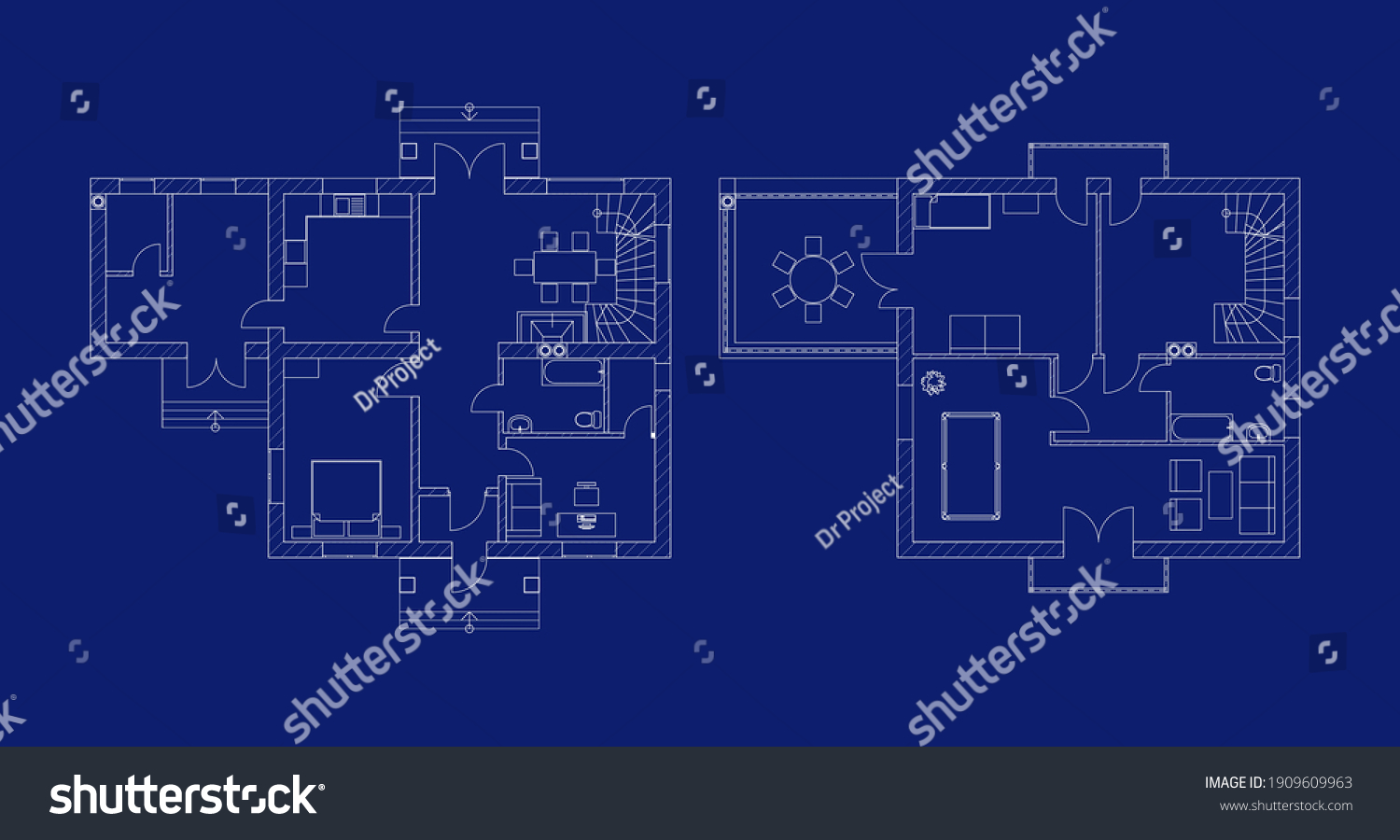 Blueprints Floor Plans Suburban House Vector Stock Vector (royalty Free 