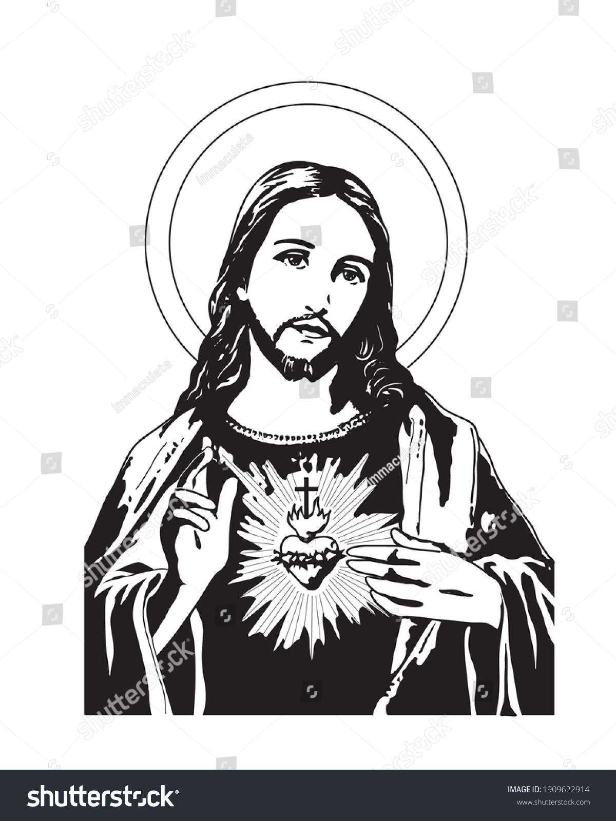 Sacred Heart Jesus Illustration Catholic Religious Stock Vector ...