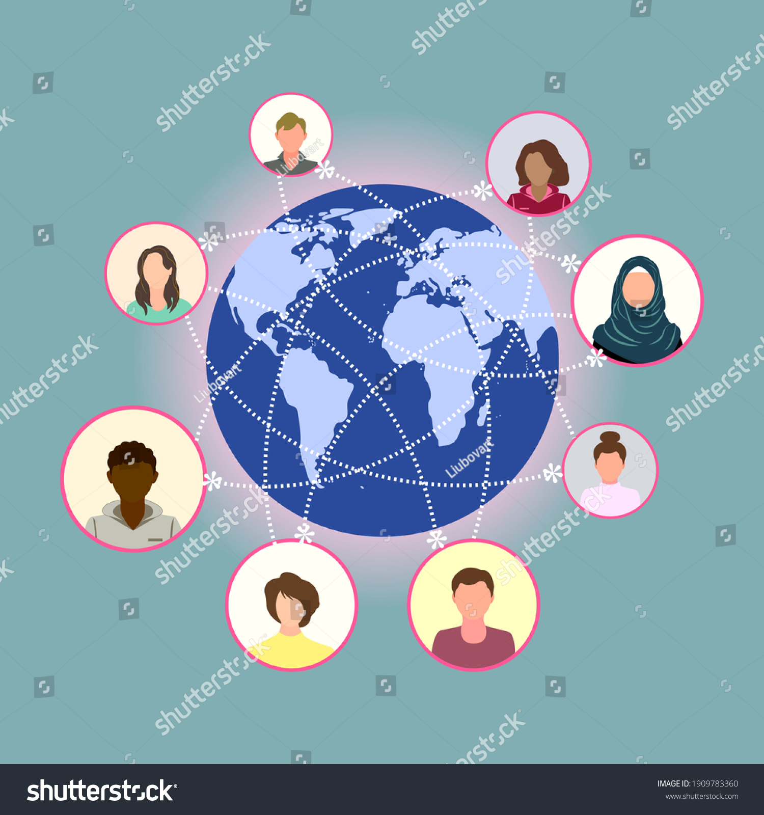 Remote Work Global Communication Concept Around Stock Vector (Royalty Free) 1909783360 