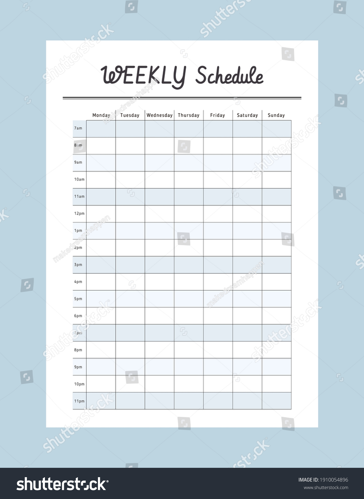 Weekly Schedule Sheets Clear Simple Printable Stock Vector (Royalty ...