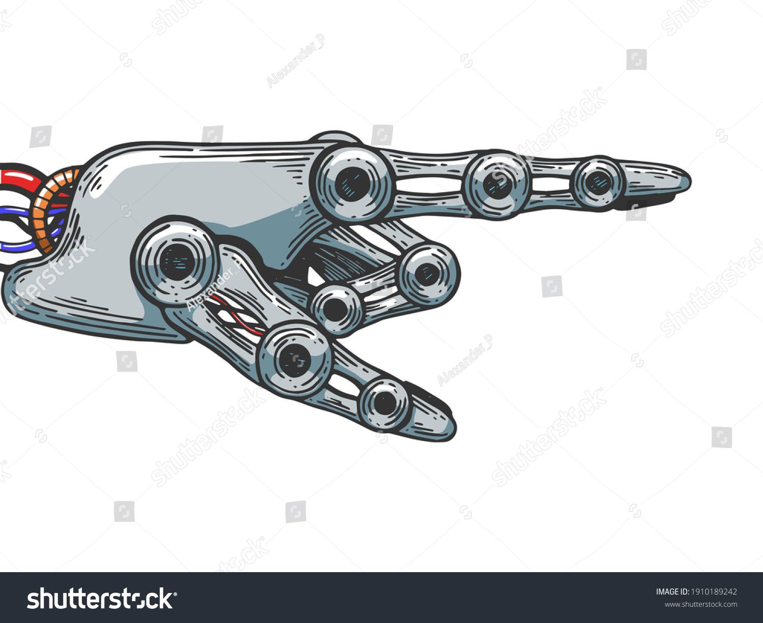 Mechanical Human Robot Hand Color Sketch Stock Vector (Royalty Free ...