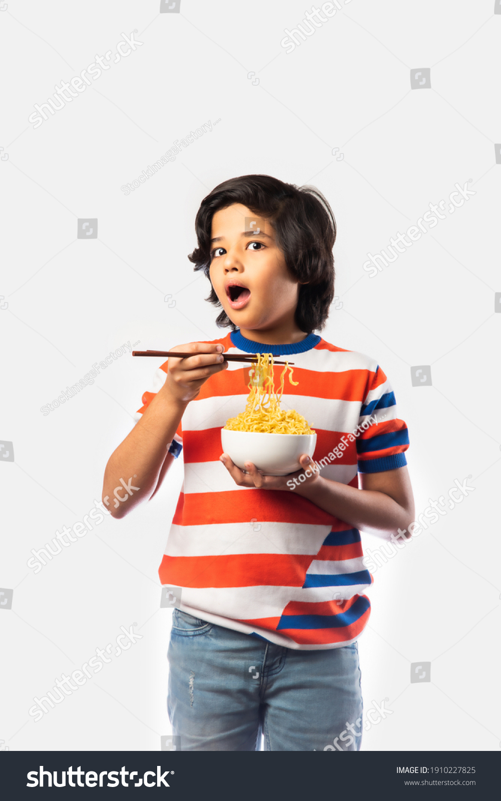 Indian Child Eating Delicious Noodles Fork Stock Photo 1910227825 ...