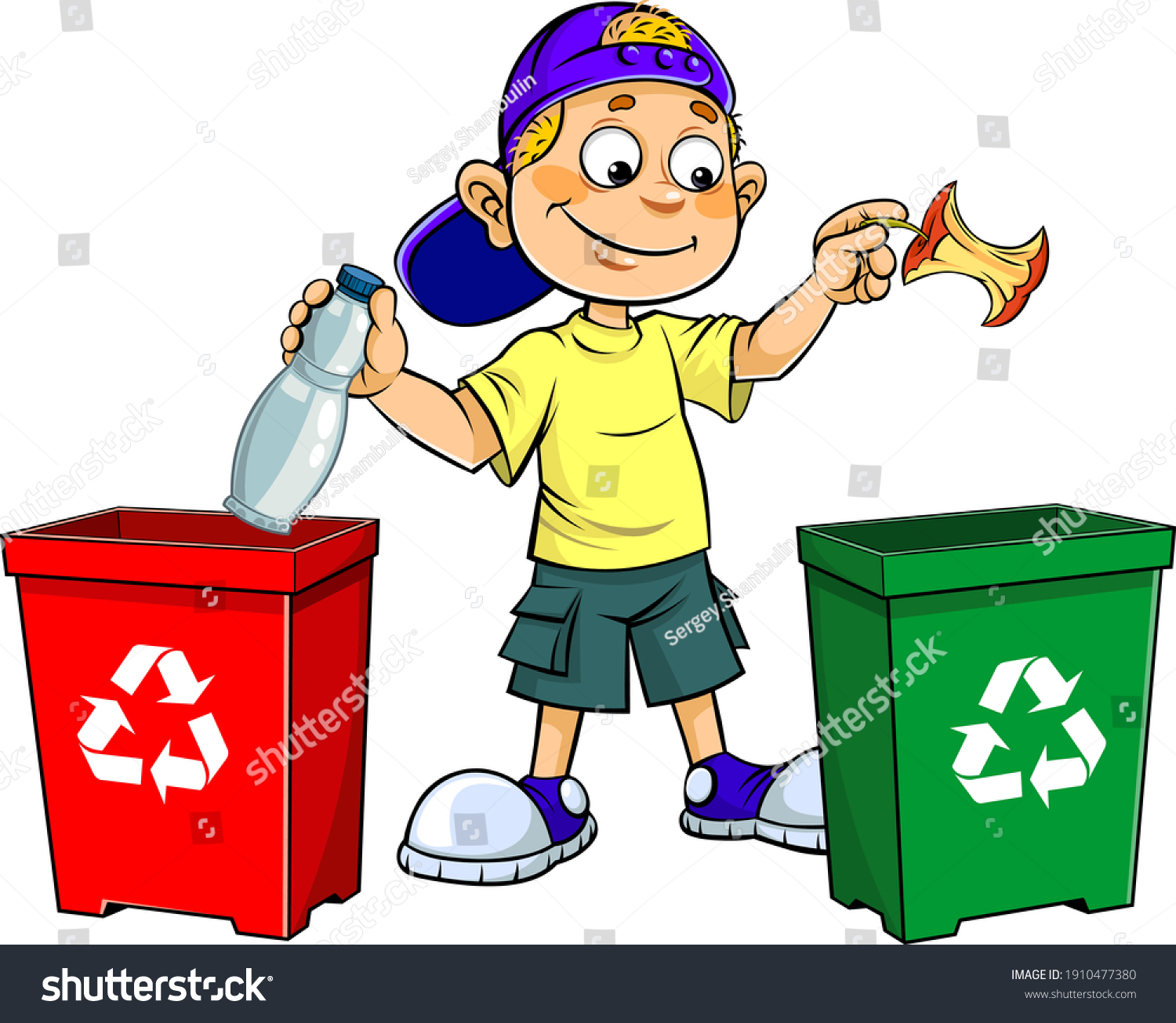 Boy Trash Bins Colour Vector Illustration Stock Vector (Royalty Free ...