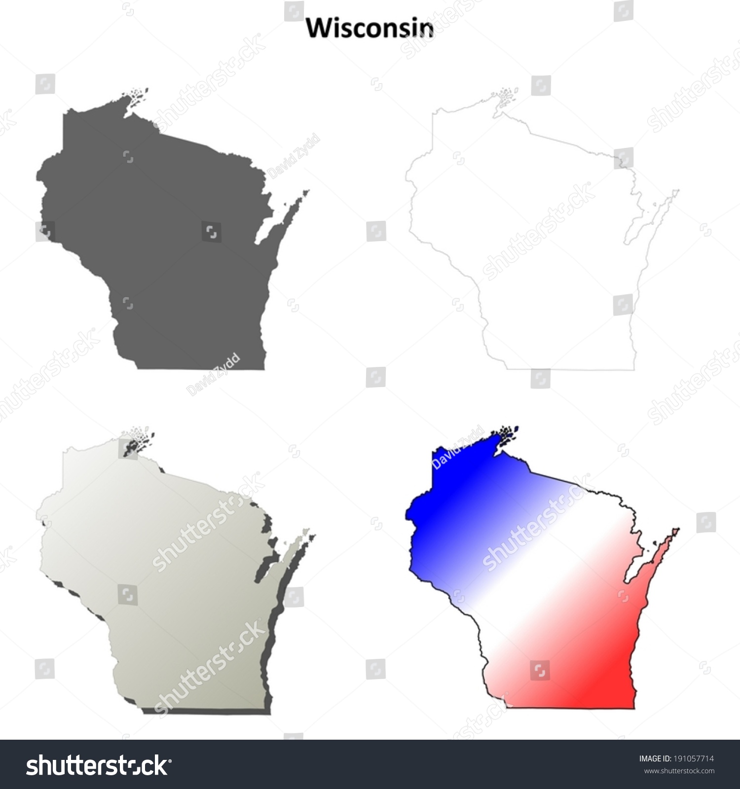 Stock Vector Wisconsin Outline Map Set Vector Version 191057714 