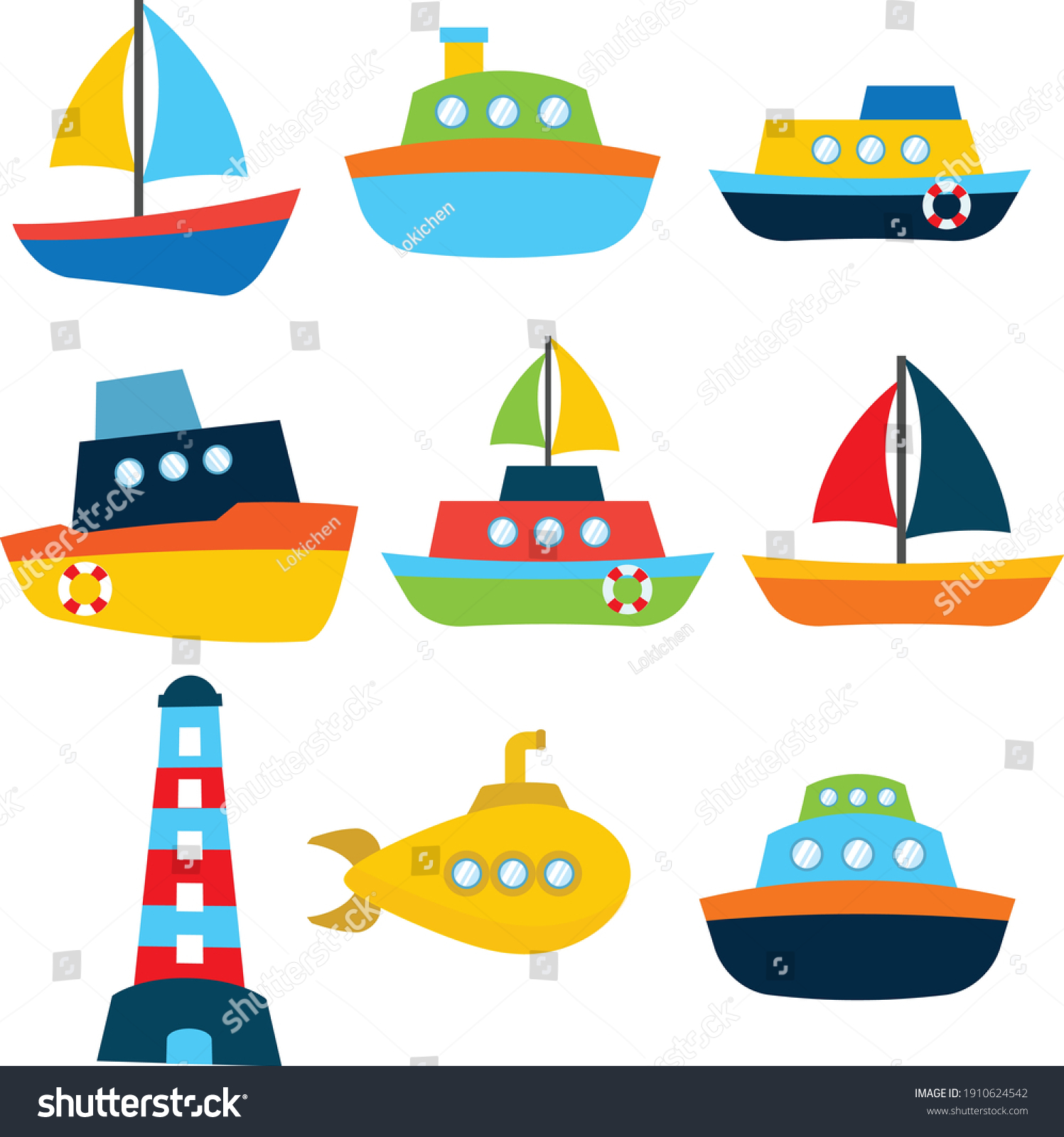 Cute Colorful Set Boats Vector Stock Vector (Royalty Free) 1910624542 ...