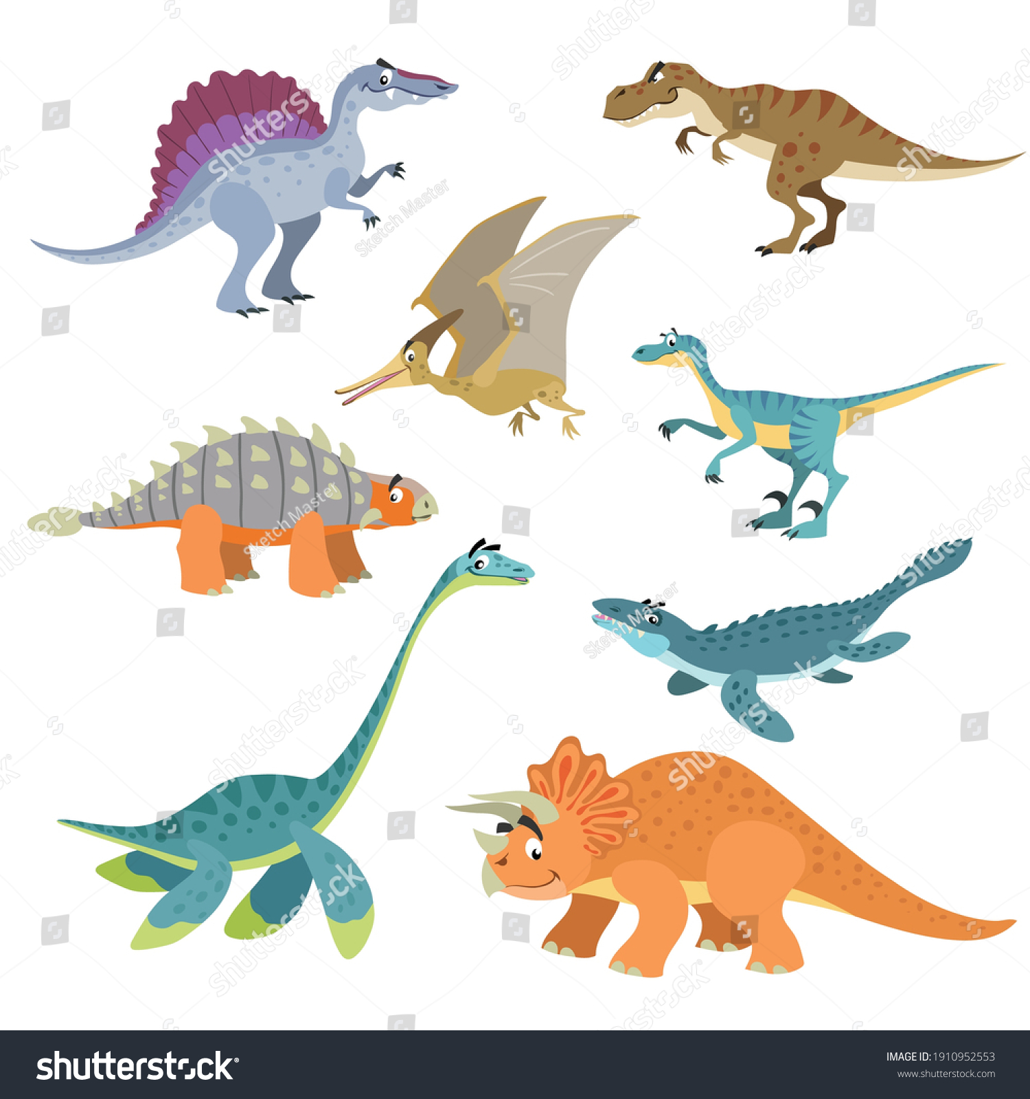 Cartoon Dinosaurs Set Cute Dinosaurs Collection Stock Vector (Royalty ...