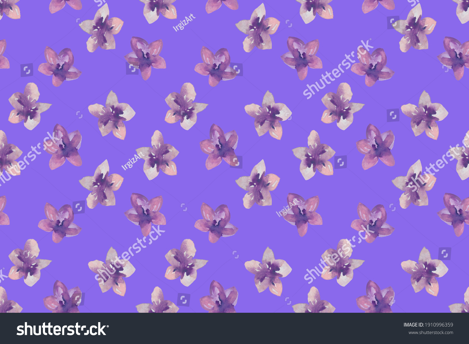 Watercolor Blue Flowers Seamless Pattern Stock Illustration 1910996359