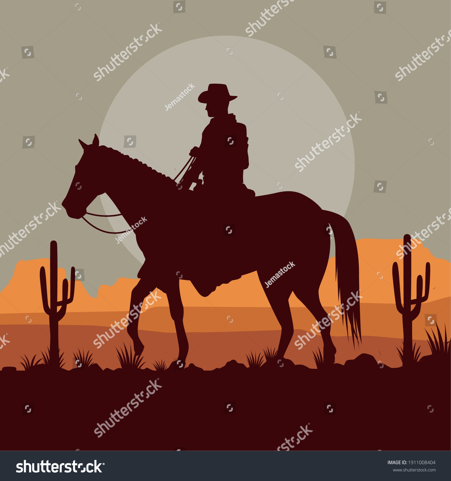 Cowboy Horse Desert Landscape Scene Vector Stock Vector (Royalty Free ...