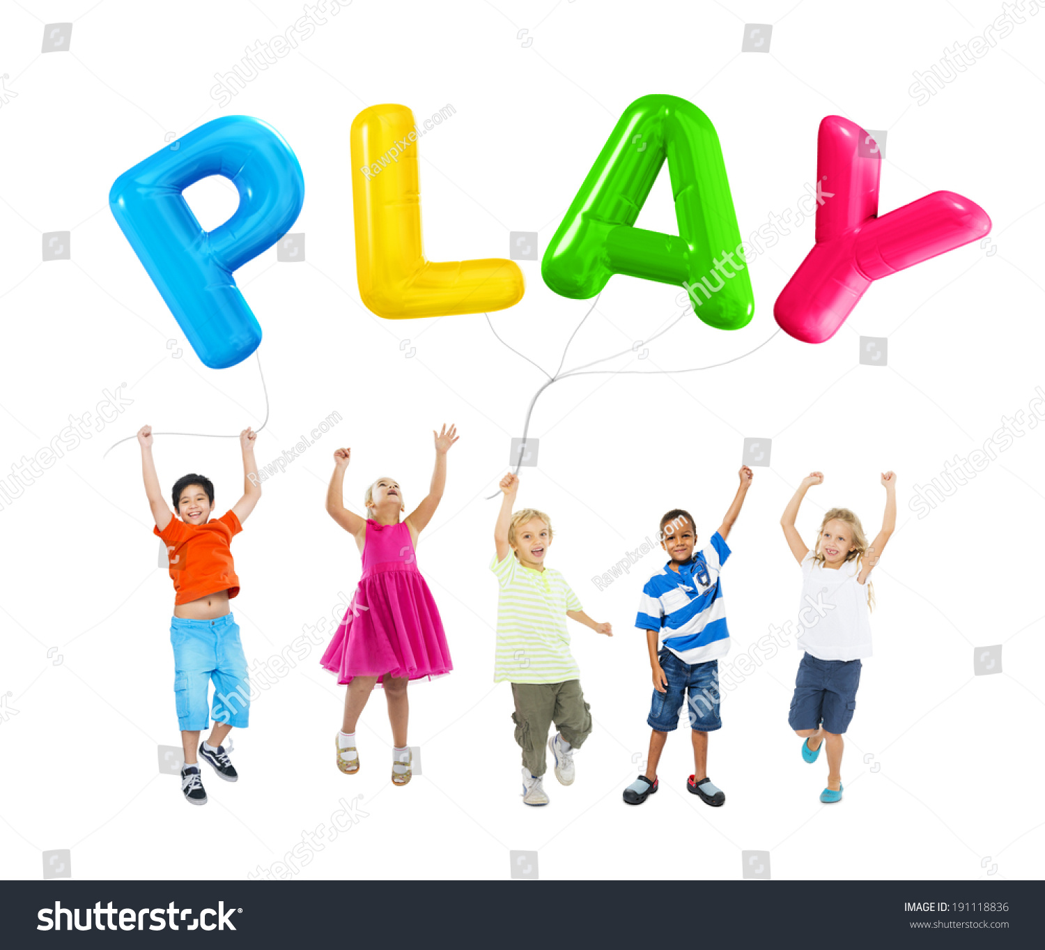 Group Multiethnic Children Playing Balloons Stock Photo 191118836 ...