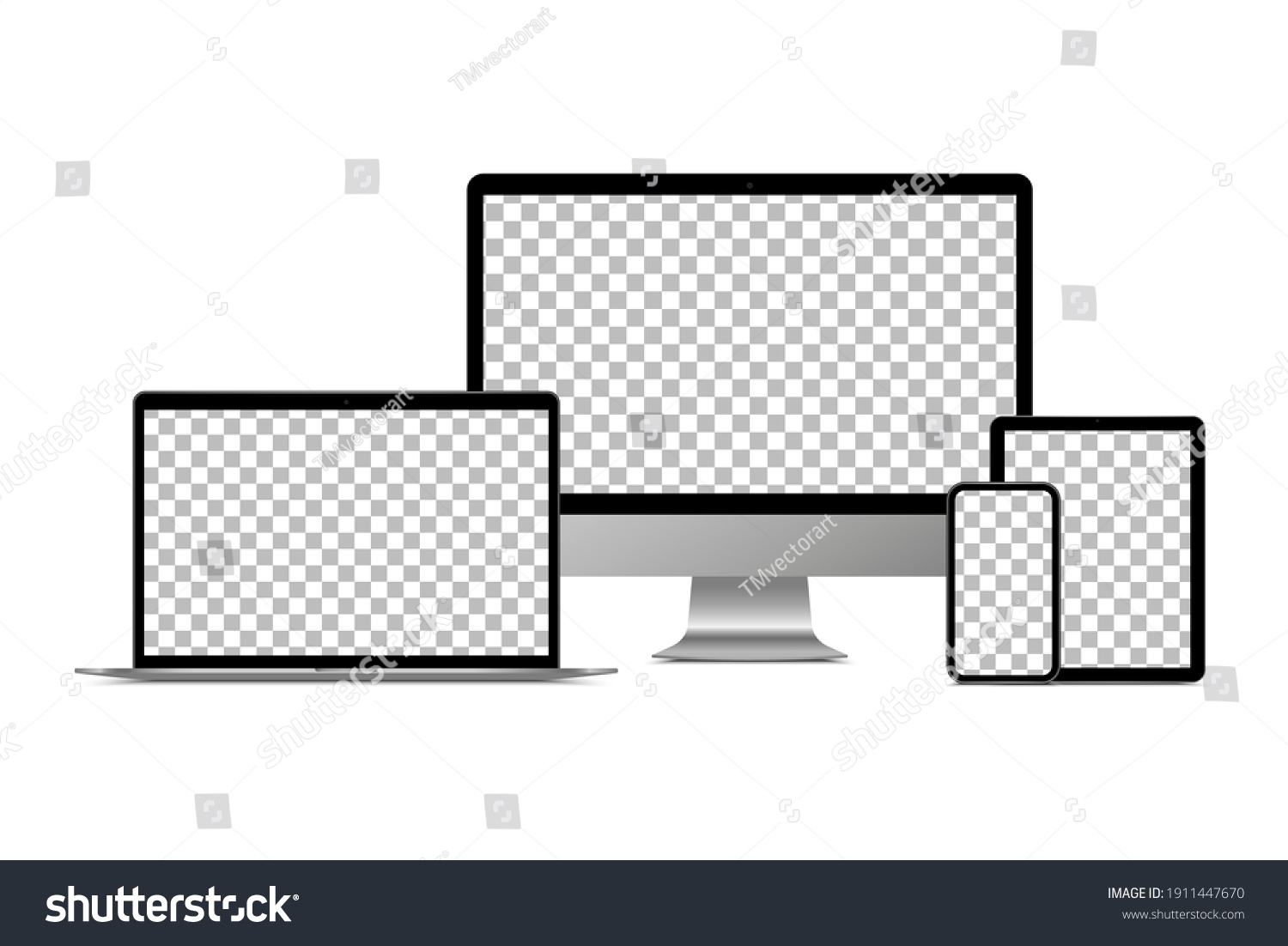 Realistic Monitor Computer Laptop Tablet Smartphone Stock Vector ...