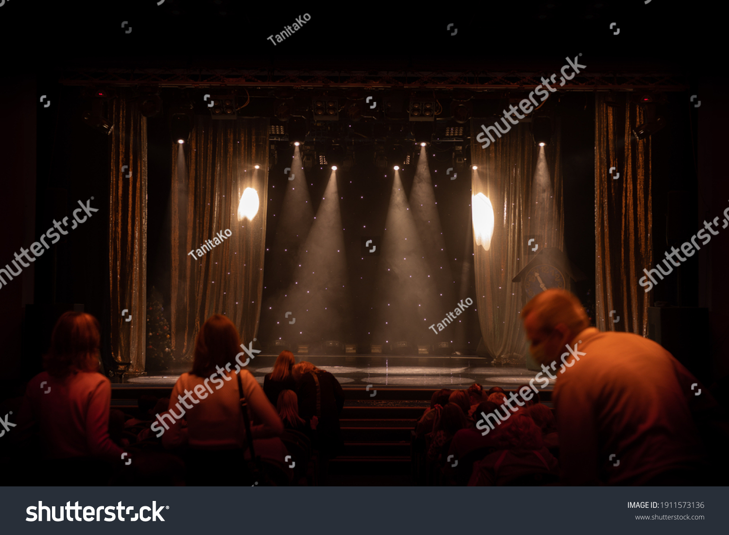 Empty Stage Theater Lit By Spotlights Stock Photo 1911573136 | Shutterstock