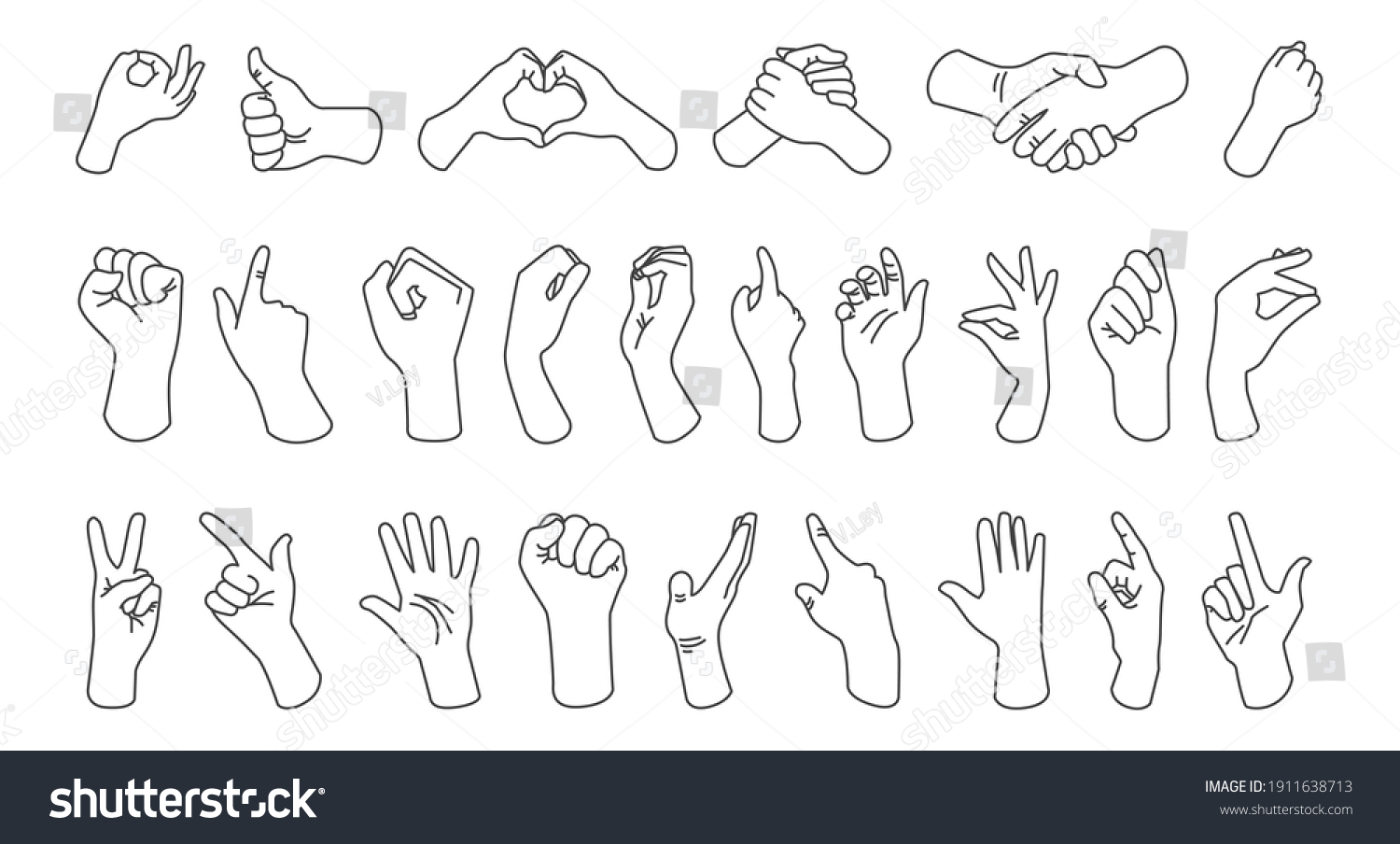 Set Sign Language Symbols Different Hand Stock Vector (Royalty Free ...