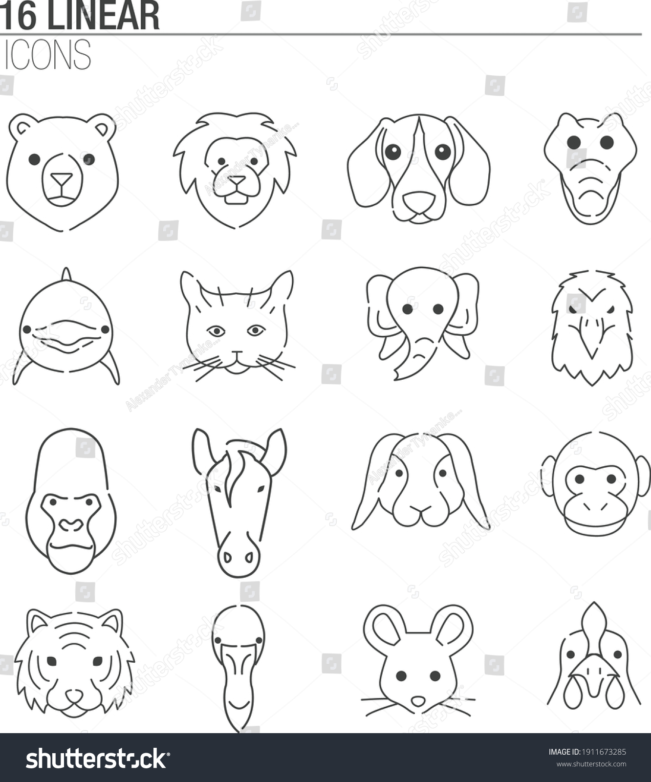 16 Linear Animal Icon Pack Stock Vector (Royalty Free) 1911673285 ...