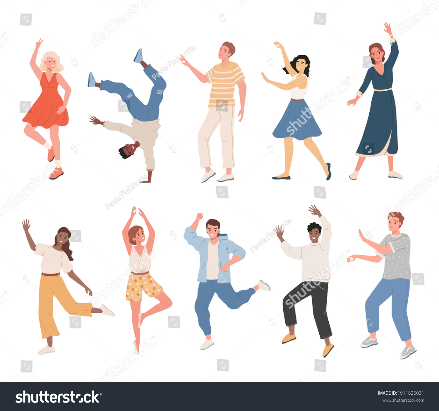 Set Smiling People Casual Clothes Dancing Stock Vector (Royalty Free ...