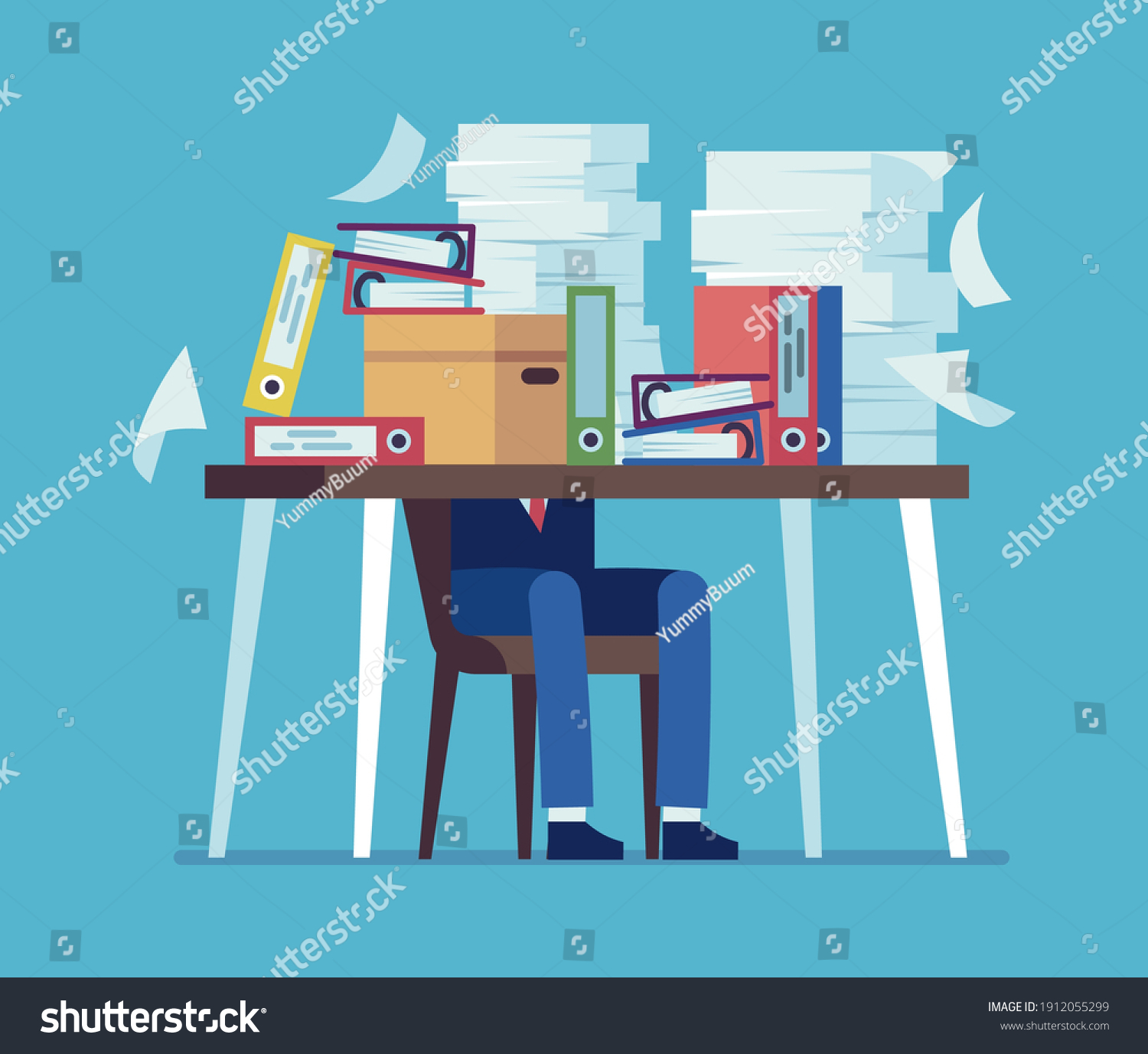 Accounting Documents Piles Unorganized Office Work Stock Vector ...