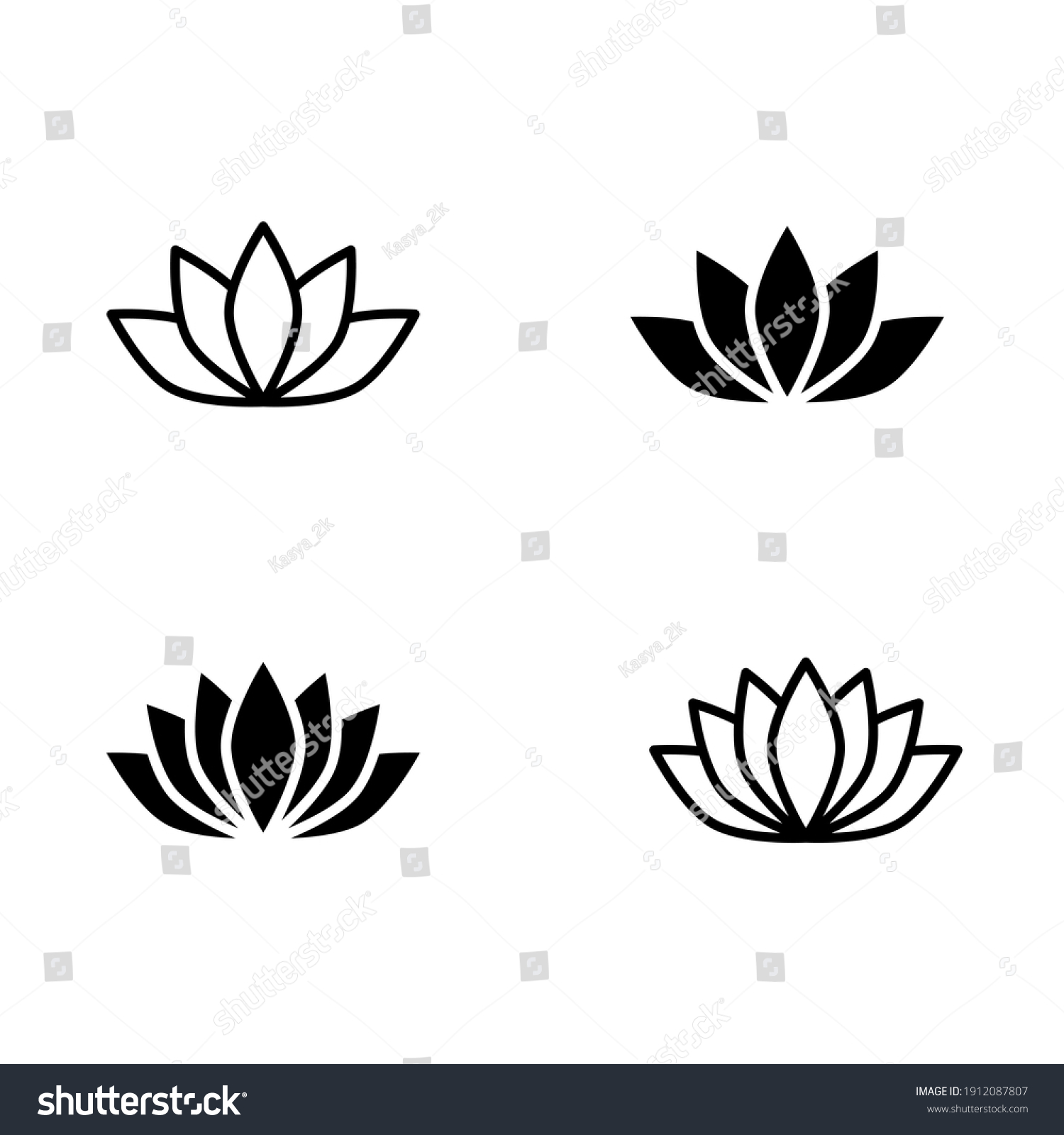 Set Lotus Flower Icons Vector Can Stock Vector Royalty Free 1912087807 Shutterstock 6517