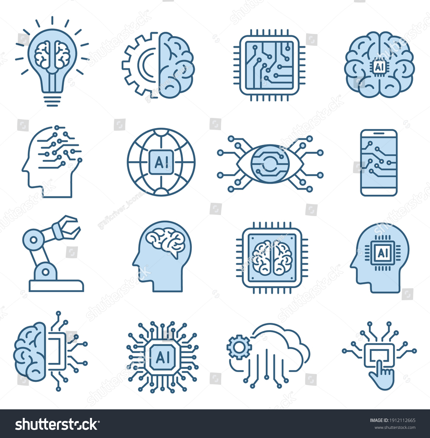 Artificial Intelligence Icon Set Line Style Stock Vector (Royalty Free ...