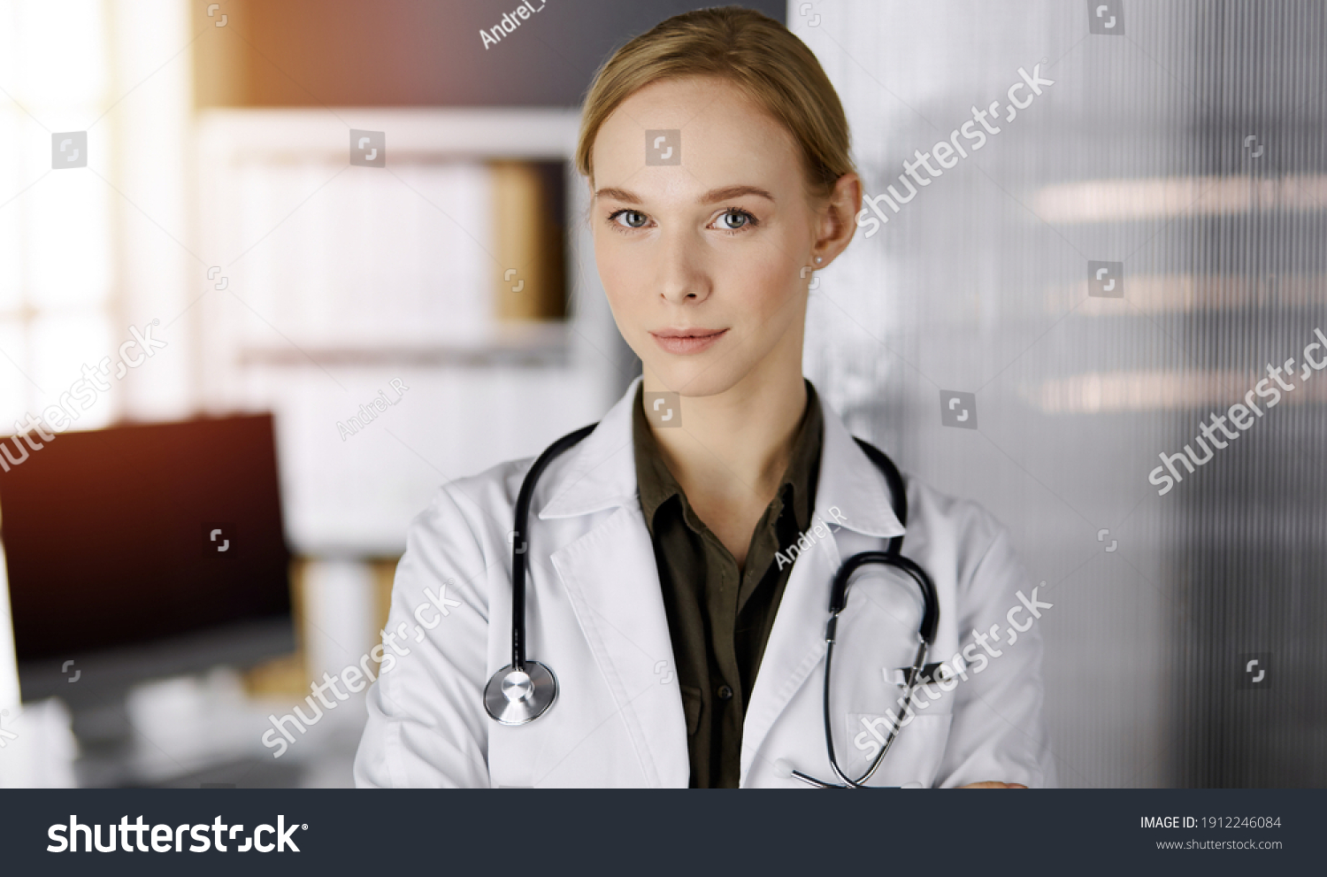 Cheerful Smiling Female Doctor Standing Sunny Stock Photo 1912246084 ...