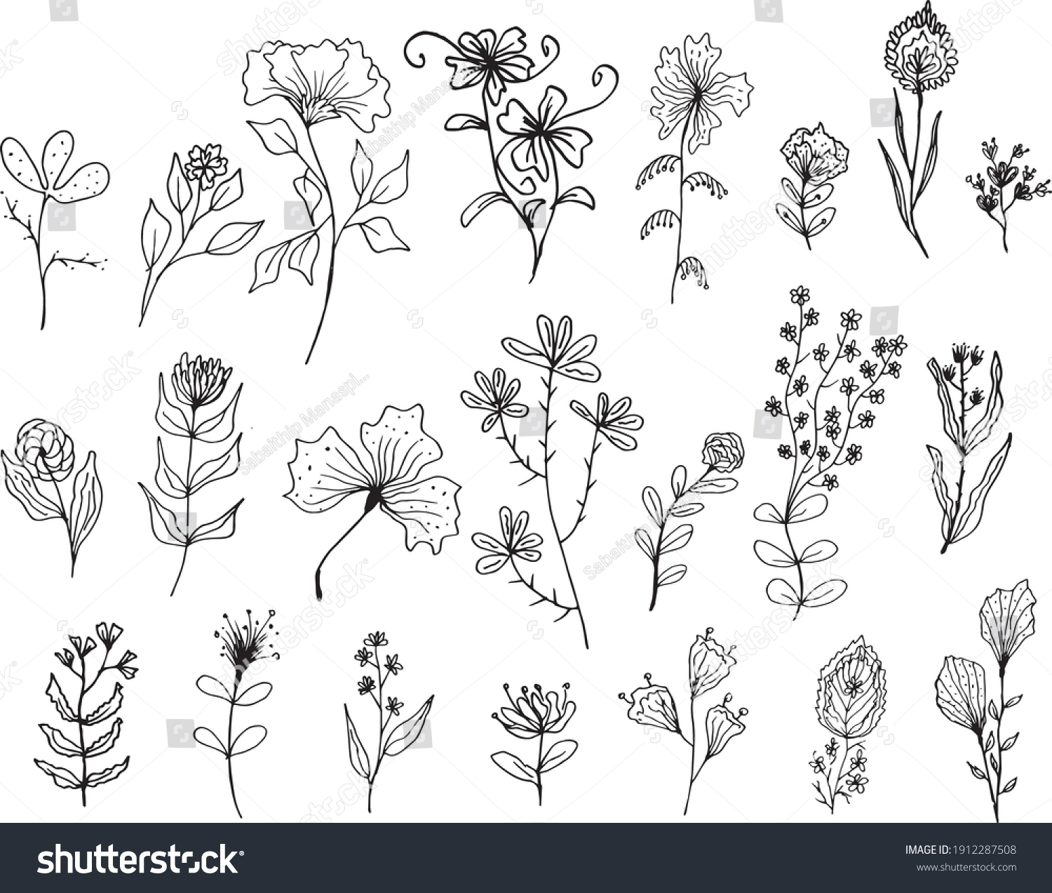 Big Set Hand Drawn Floral Vector Stock Vector (Royalty Free) 1912287508 ...