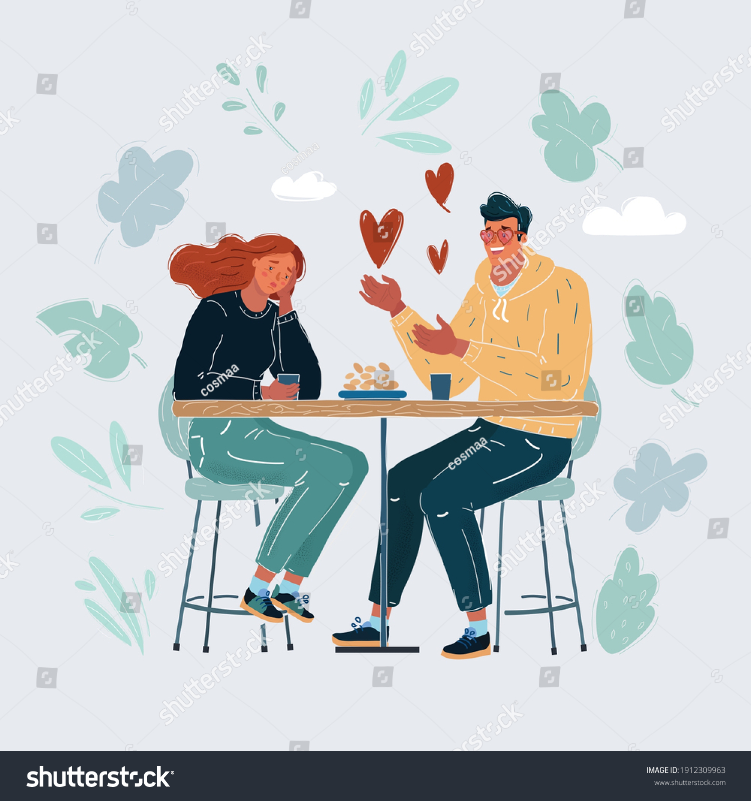 Vector Cartoon Illustration Unrequited Love Nonreciprocal Stock Vector ...