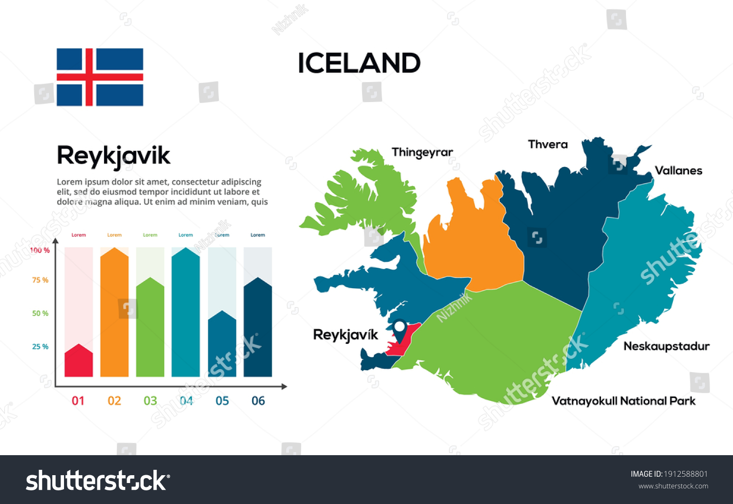 Iceland Map Vector Image Global Map Stock Vector Royalty Free Stock Vector Iceland Map Vector Image Of A Global Map In The Form Of Regions Of Iceland Regions Country Flag 1912588801