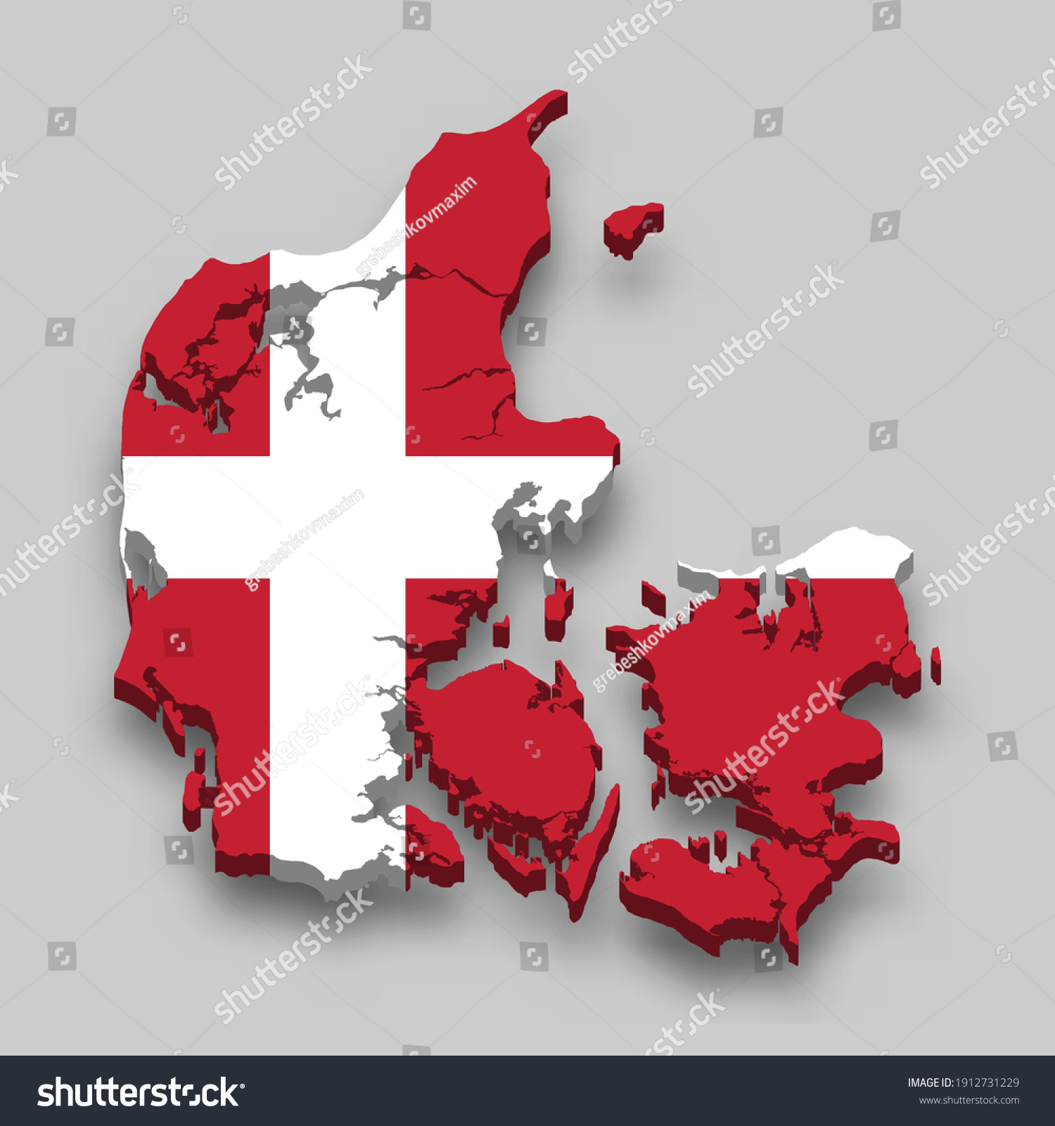 3d Isometric Map Denmark National Flag Stock Vector (Royalty Free ...