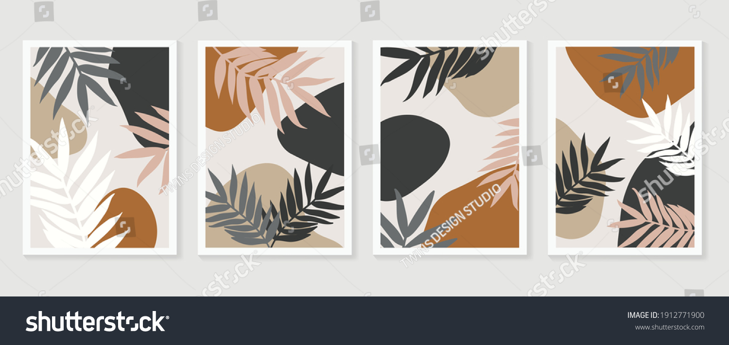 Botanical Wall Art Background Vector Setearth Stock Vector (Royalty ...