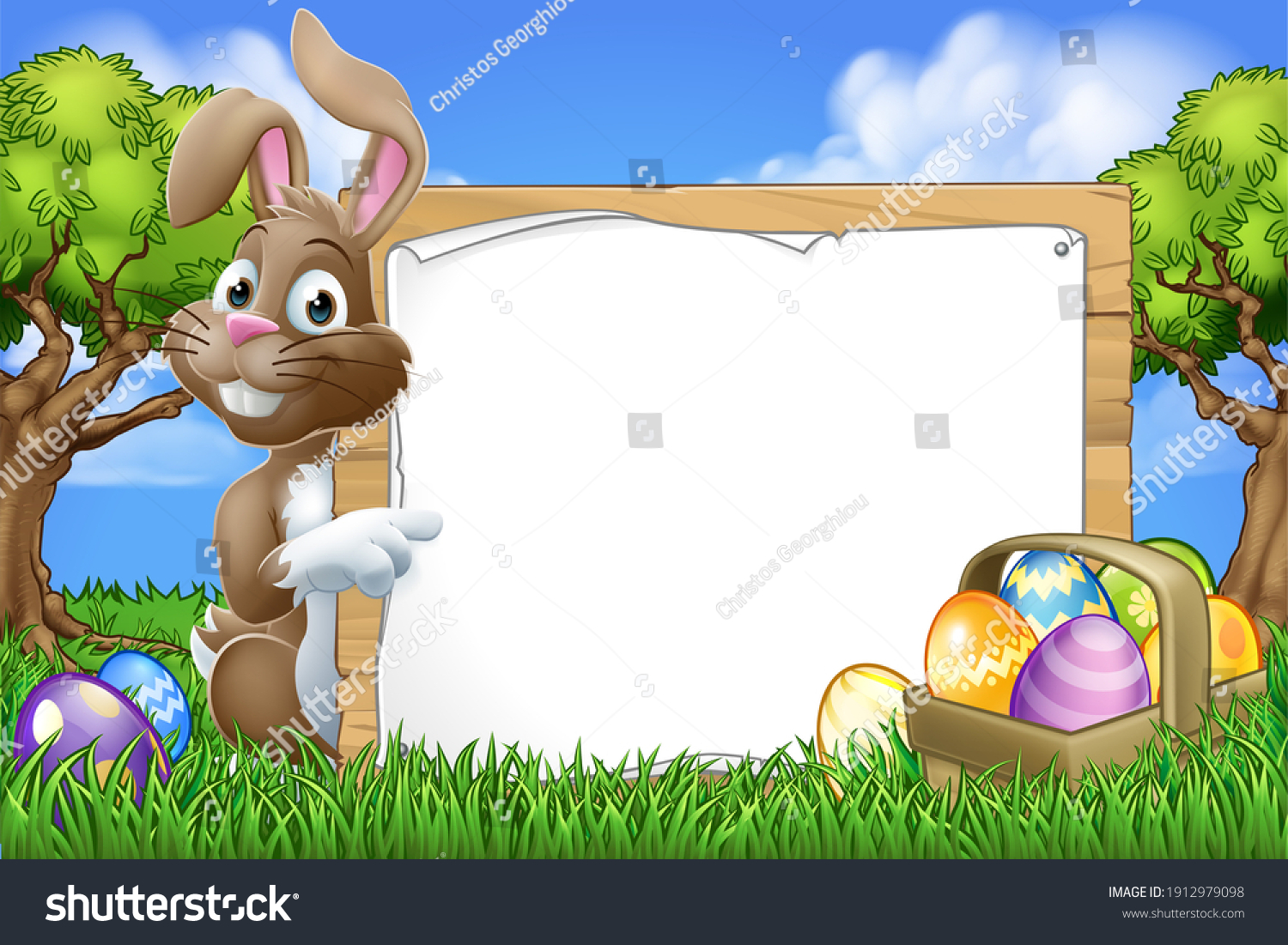 Easter Bunny Rabbit Peeking Around Sign Stock Illustration 1912979098 ...