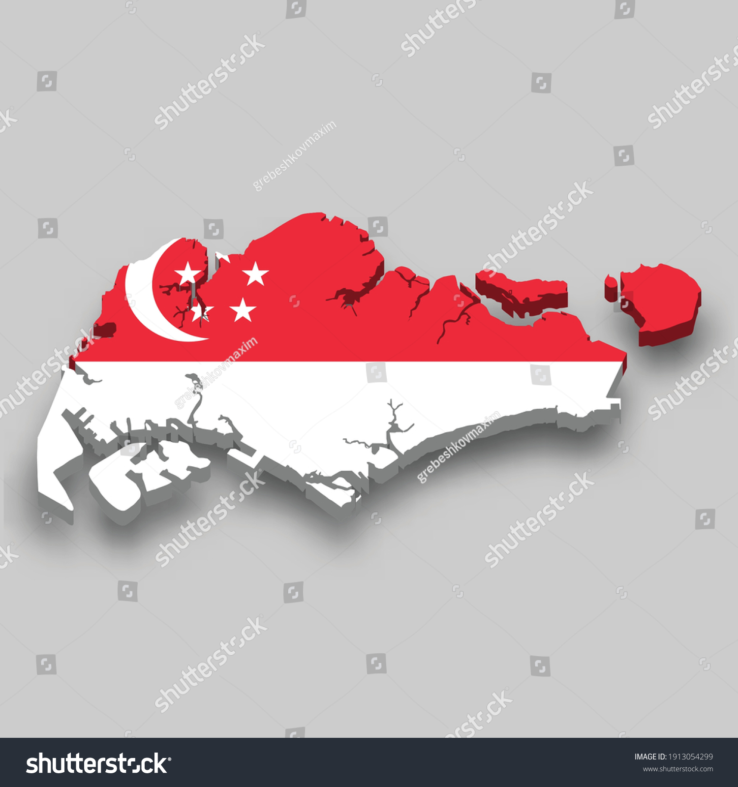 3d Isometric Map Singapore National Flag Stock Vector (Royalty Free ...