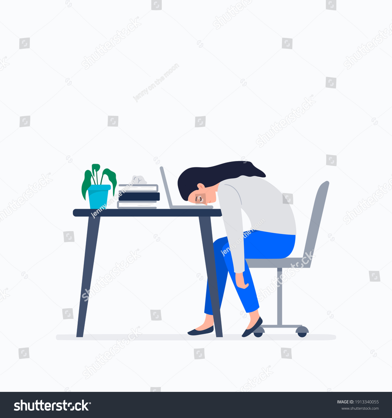 Exhausted Young Woman Work Burnout Work Stock Vector (Royalty Free ...