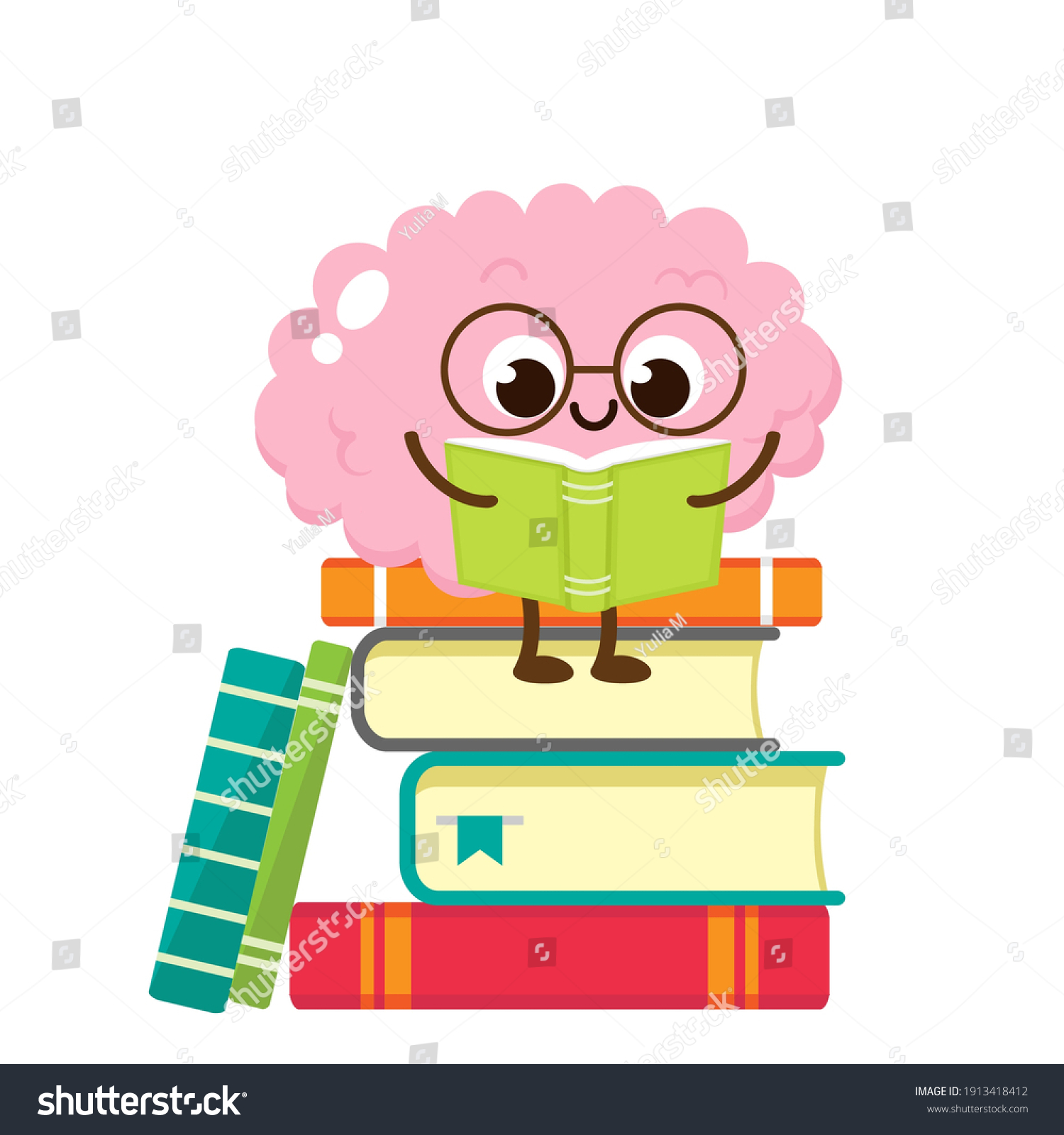 Cartoon Brain Reading Book Funny Brain Stock Vector (Royalty Free ...