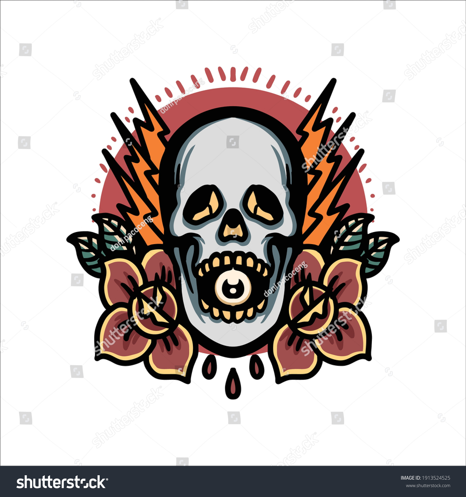 Skull Rose Tattoo Vector Design Stock Vector Royalty Free 1913524525 Shutterstock 