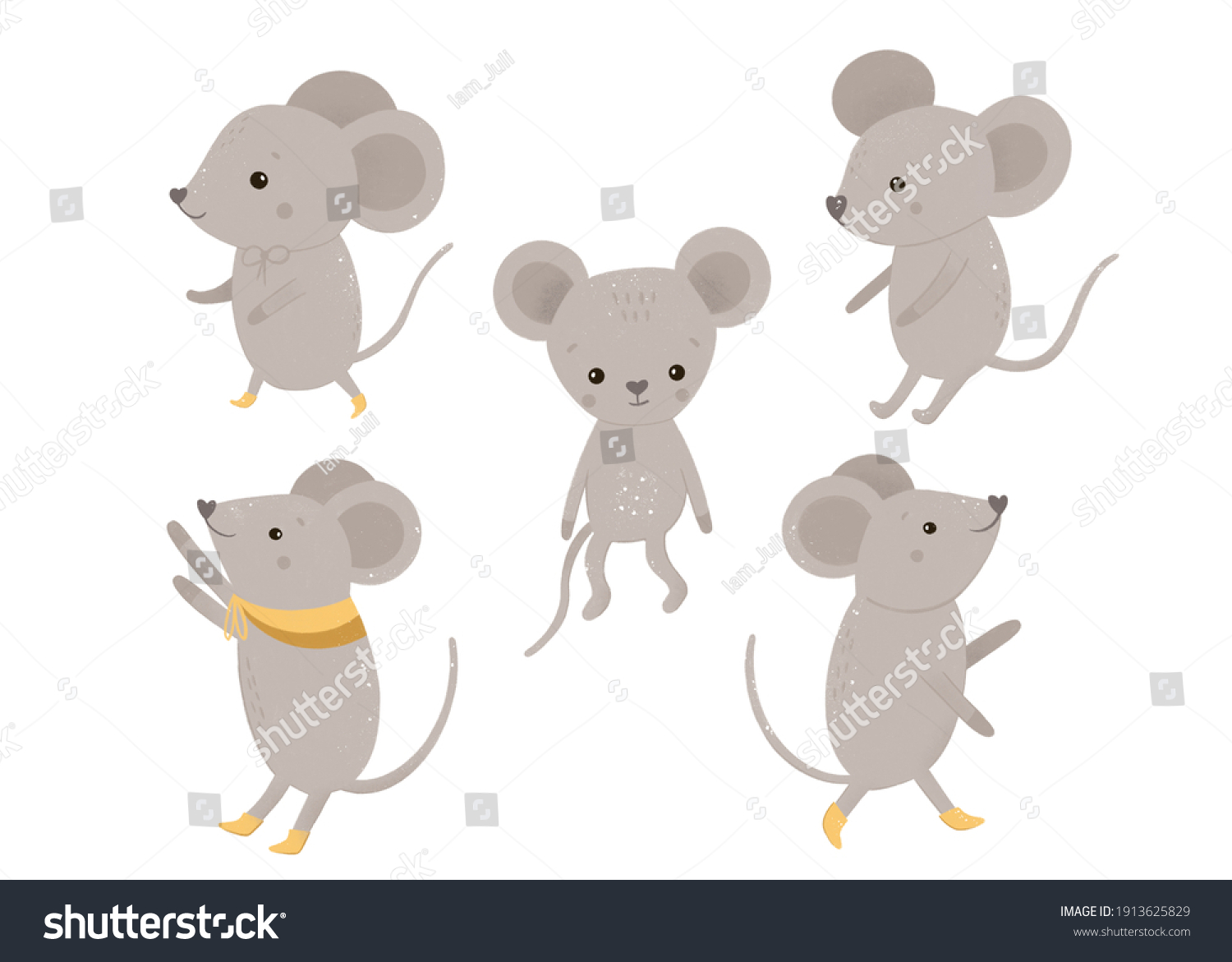 Set Cute Illustrations Mouses Handdrawn Stock Illustration 1913625829 ...