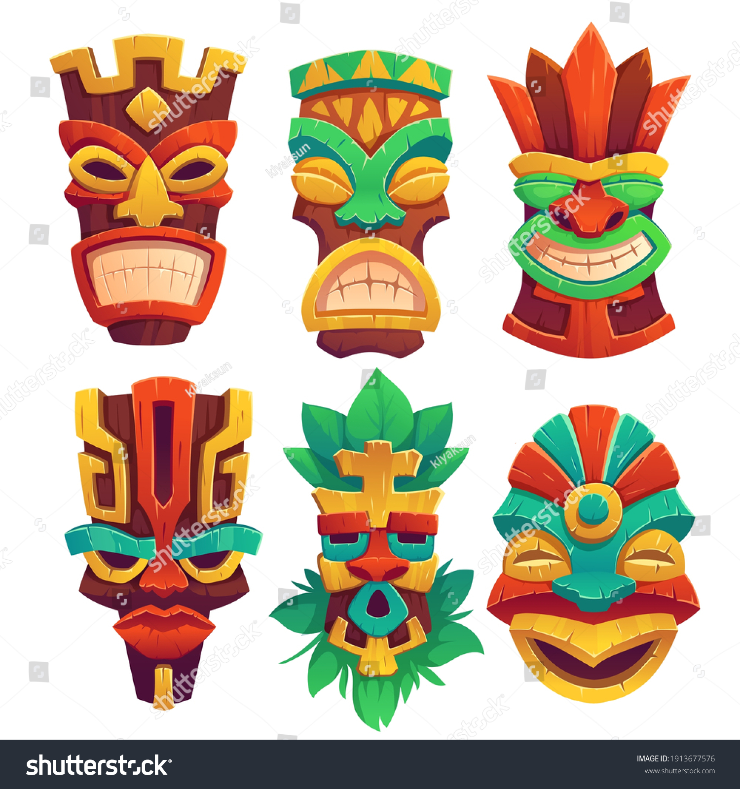 Tiki Masks Tribal Wooden Totems Hawaiian Stock Vector (Royalty Free ...