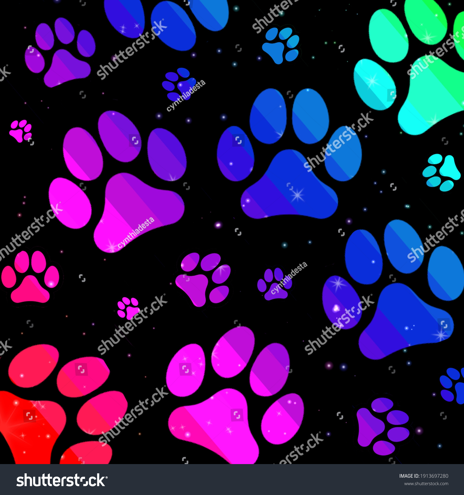 Background Illustration Rainbow Cat Paw Over Stock Illustration ...